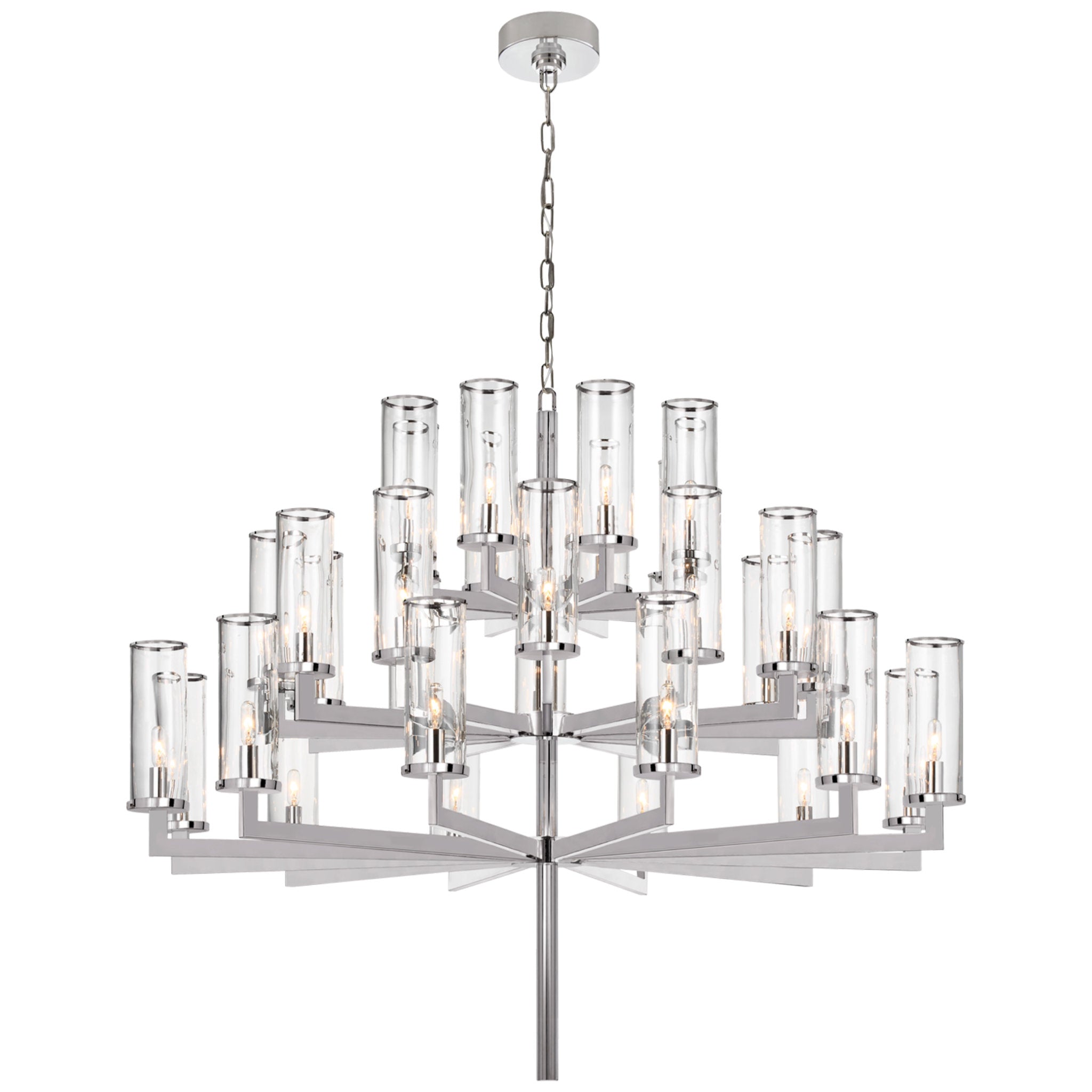 Kelly Wearstler Liaison Triple Tier Chandelier in Polished Nickel with Clear Glass Ceiling Light W47.5"