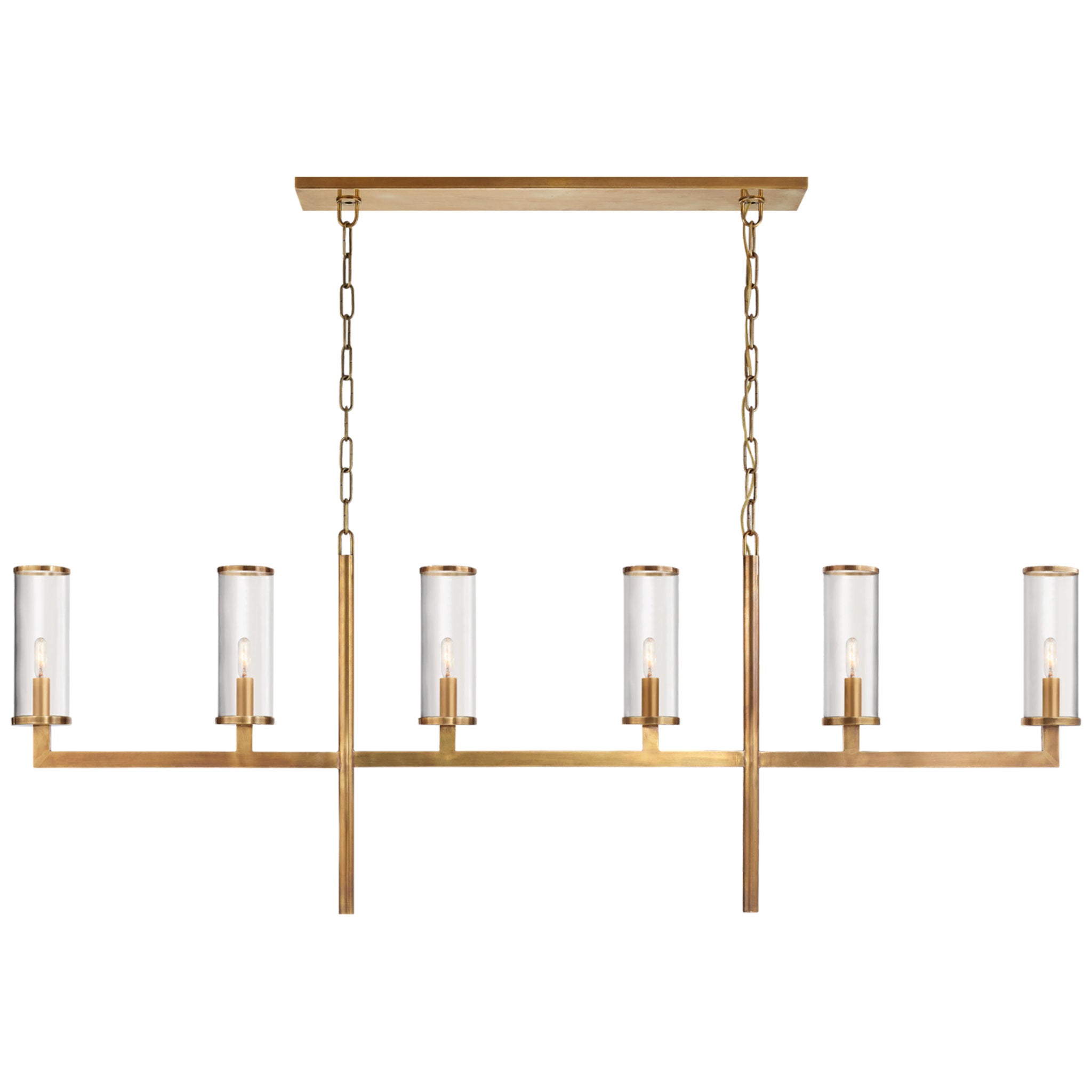 Kelly Wearstler Liaison Large Linear Chandelier in Antique-Burnished Brass with Clear Glass