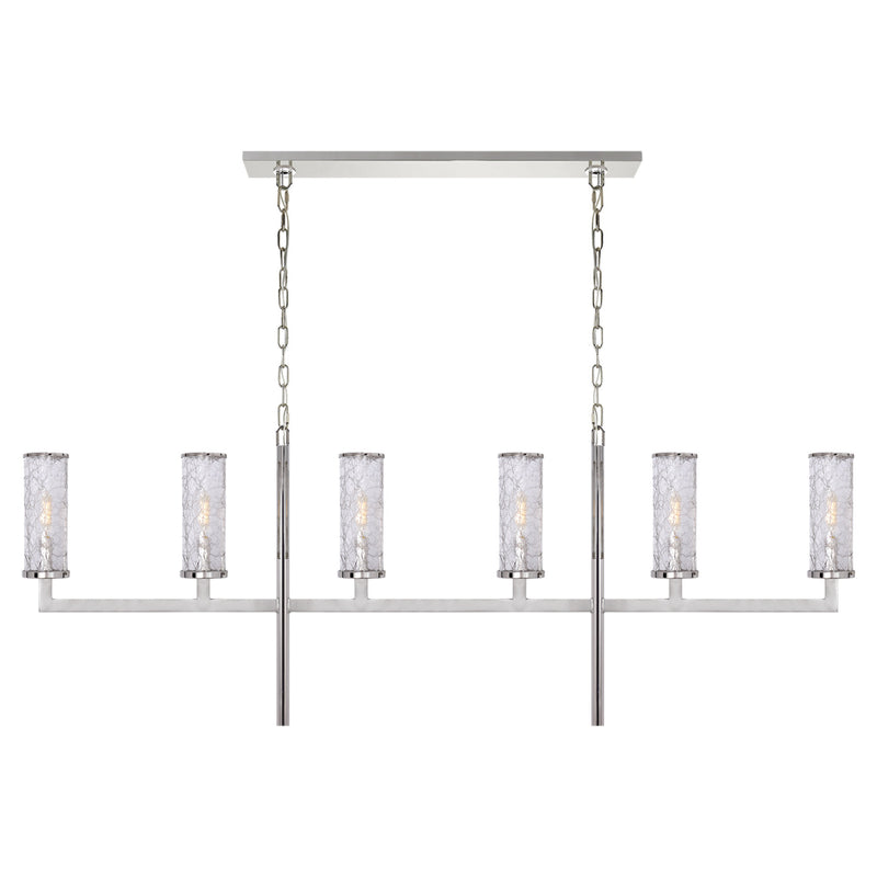 Kelly Wearstler Liaison Large Linear Chandelier in Polished Nickel with Crackle Glass
