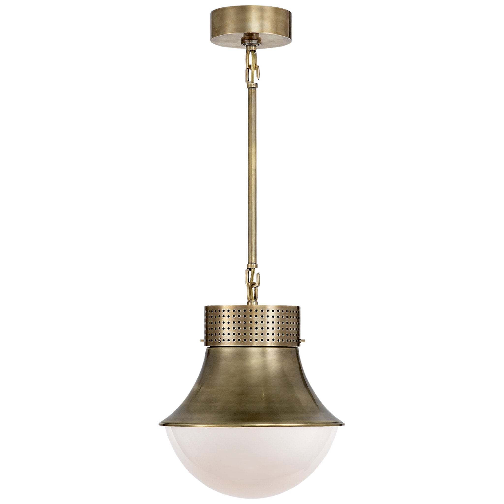 Kelly Wearstler Precision Small Pendant in Antique-Burnished Brass with White Glass