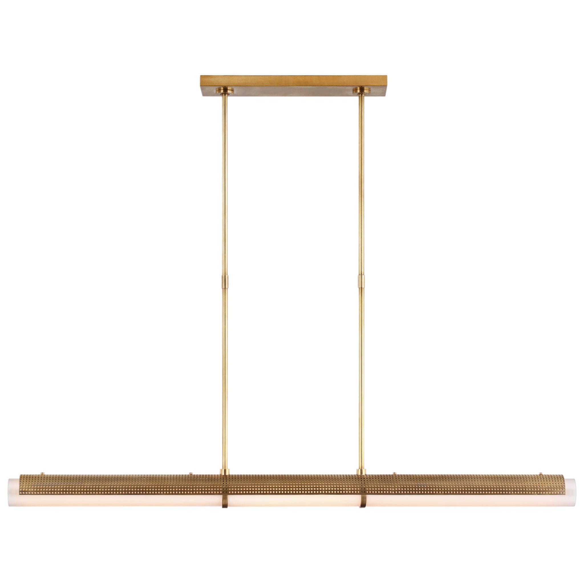 Kelly Wearstler Precision Large Linear Chandelier in Antique-Burnished Brass with White Glass Ceiling Light W50" x 3.25"