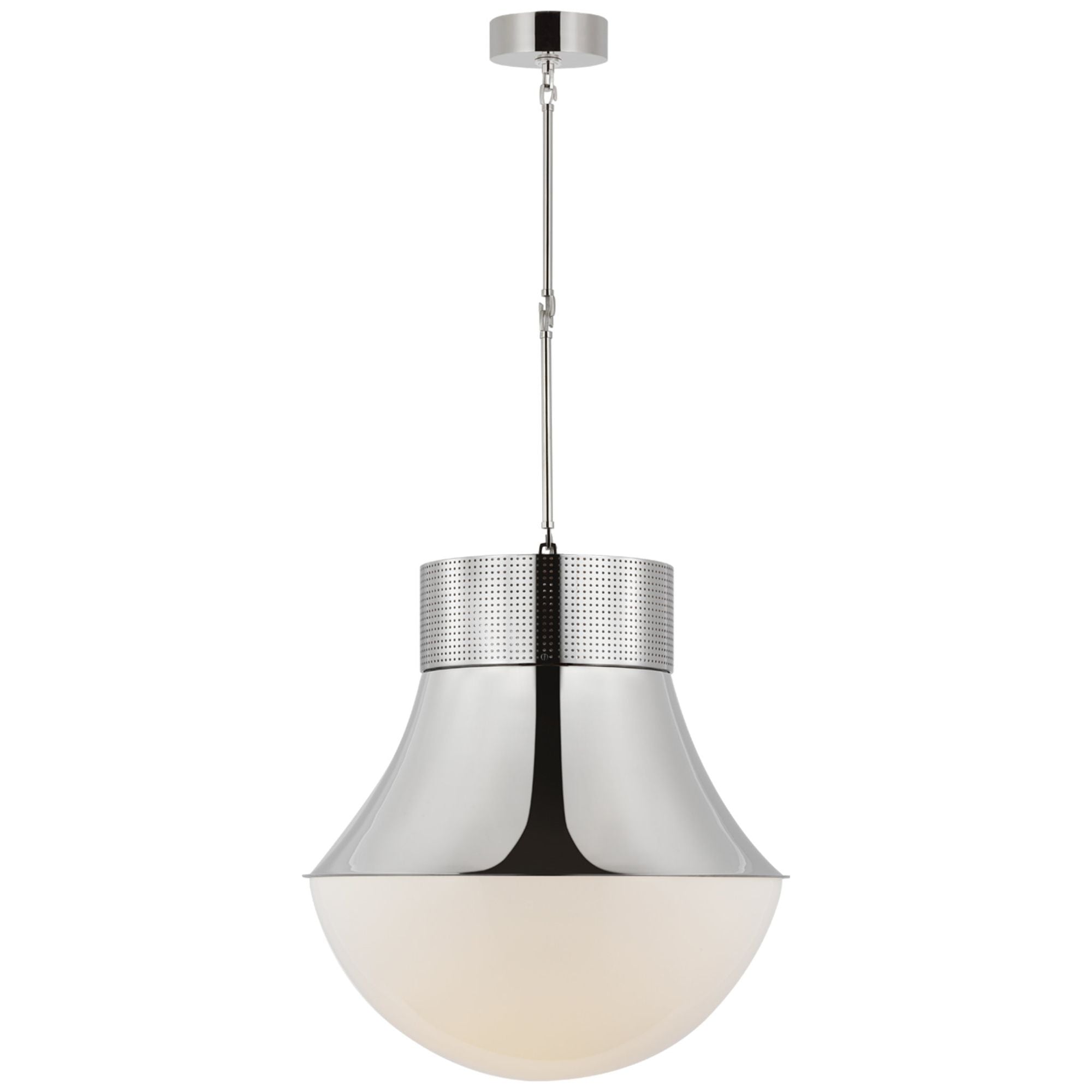 Kelly Wearstler Precision 24" Pendant in Polished Nickel with White Glass Ceiling Light W24"