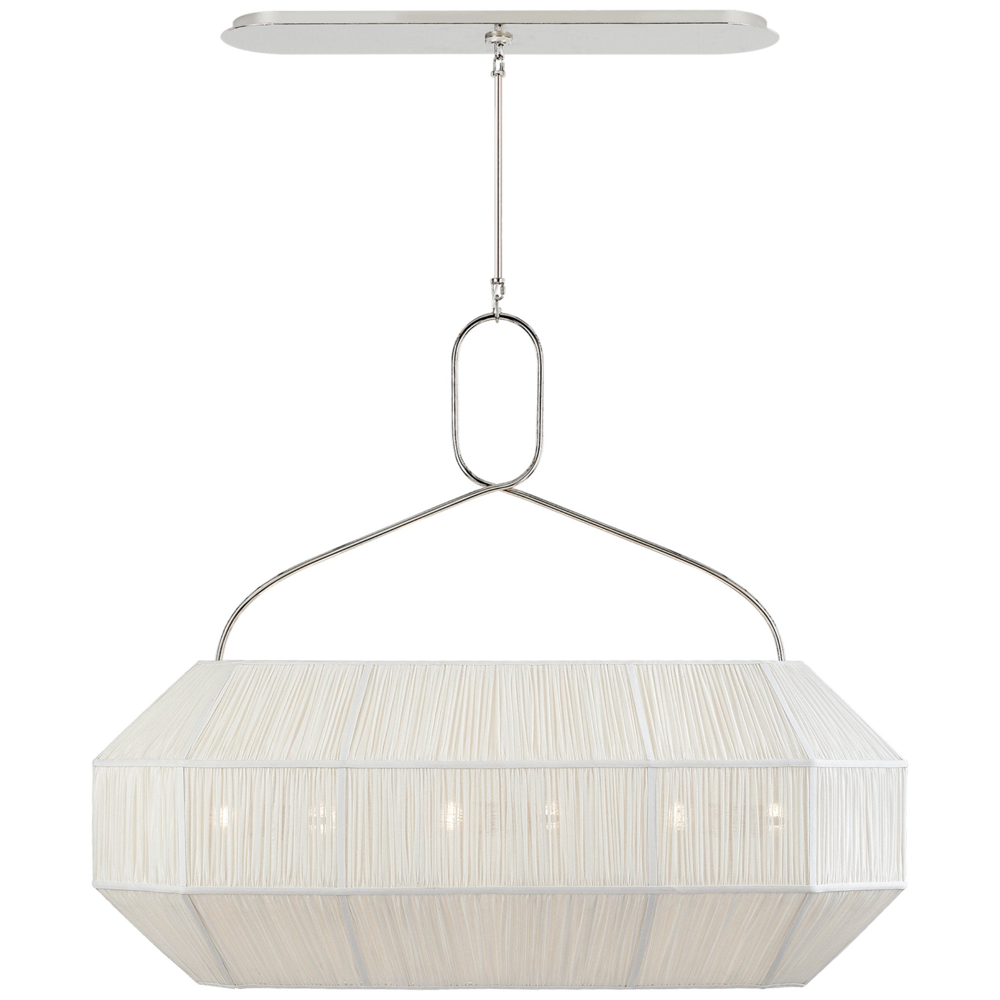 Kelly Wearstler Forza Medium Linear Lantern in Polished Nickel with Gathered Linen Shade