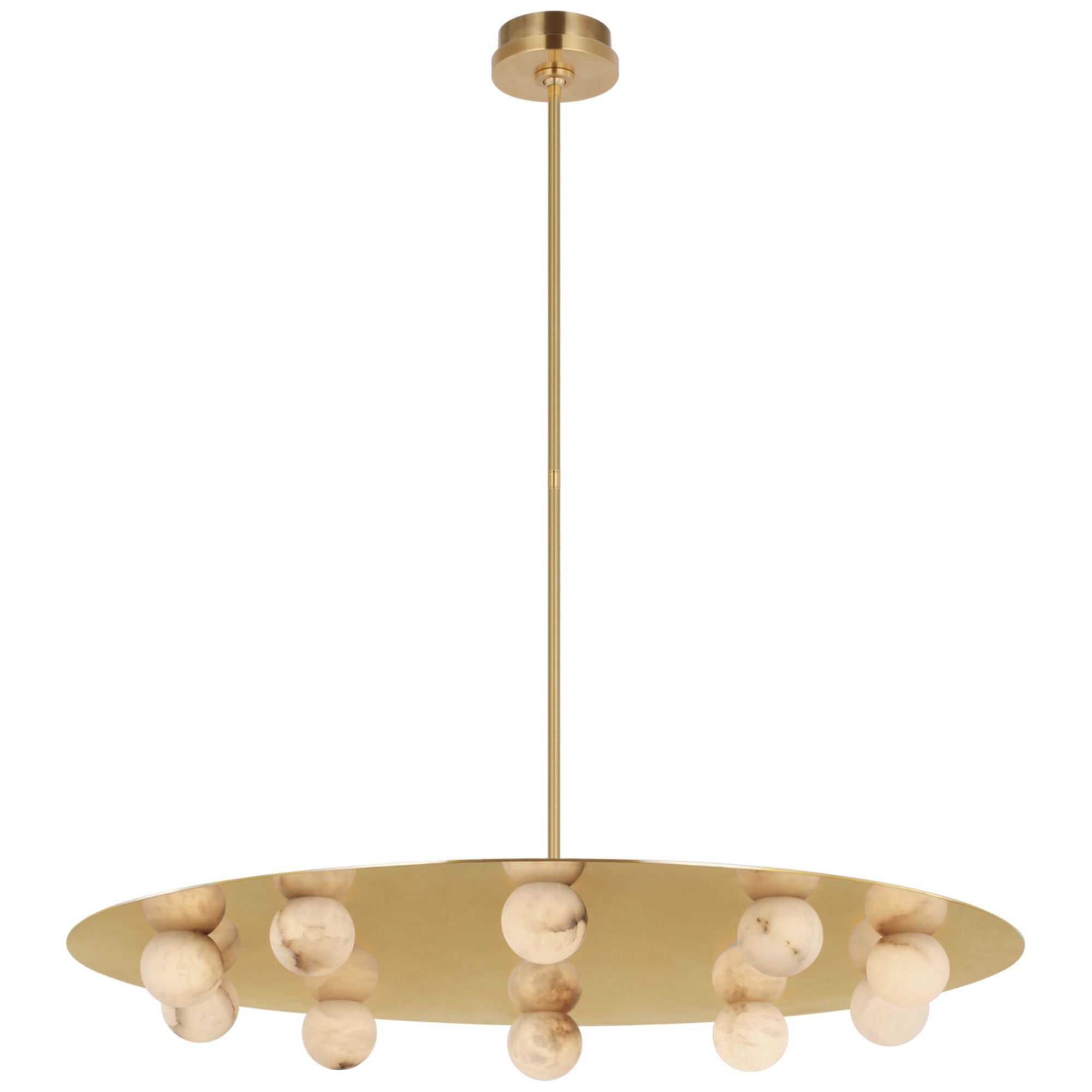 Kelly Wearstler Pertica 36" Ten Light Chandelier in Mirrored Antique Brass with Alabaster Ceiling Light W36"