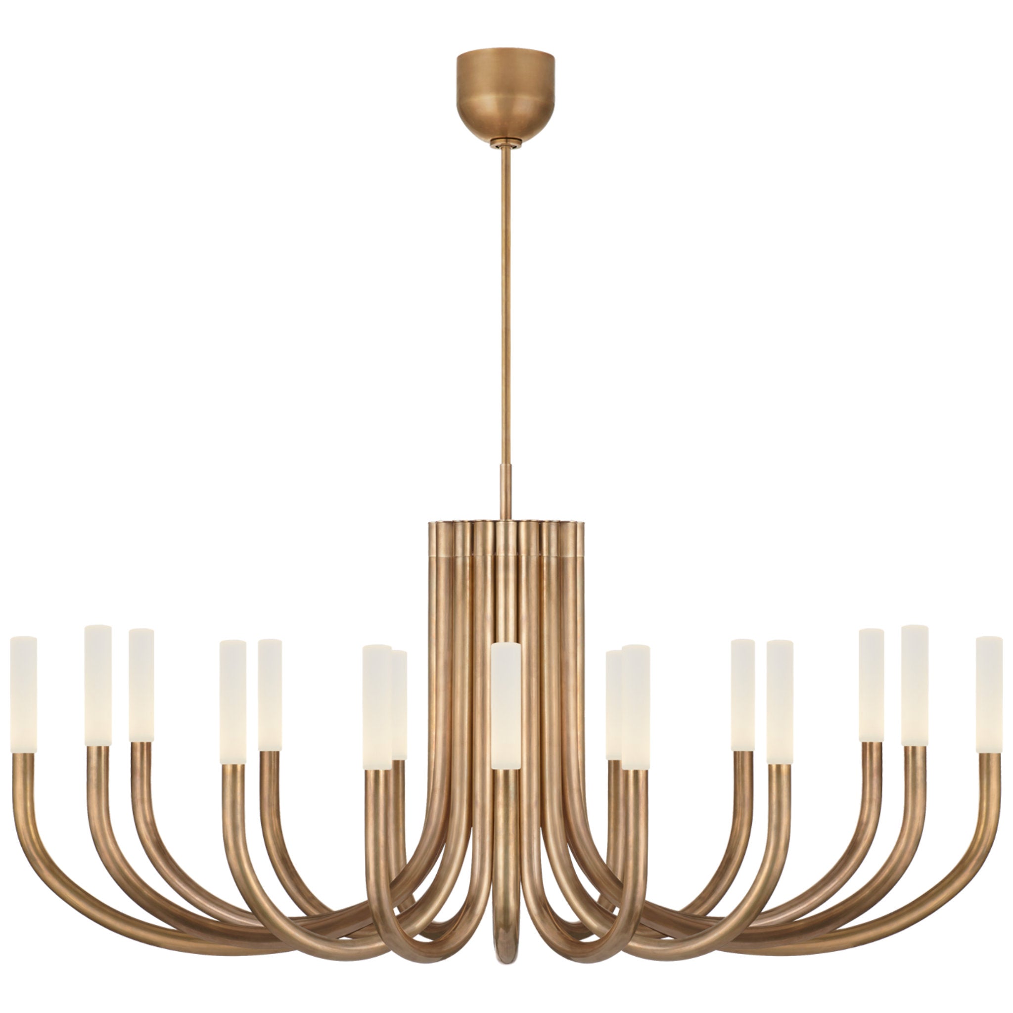 Kelly Wearstler Rousseau Large Oval Chandelier in Antique-Burnished Brass with Etched Crystal Ceiling Light W50"