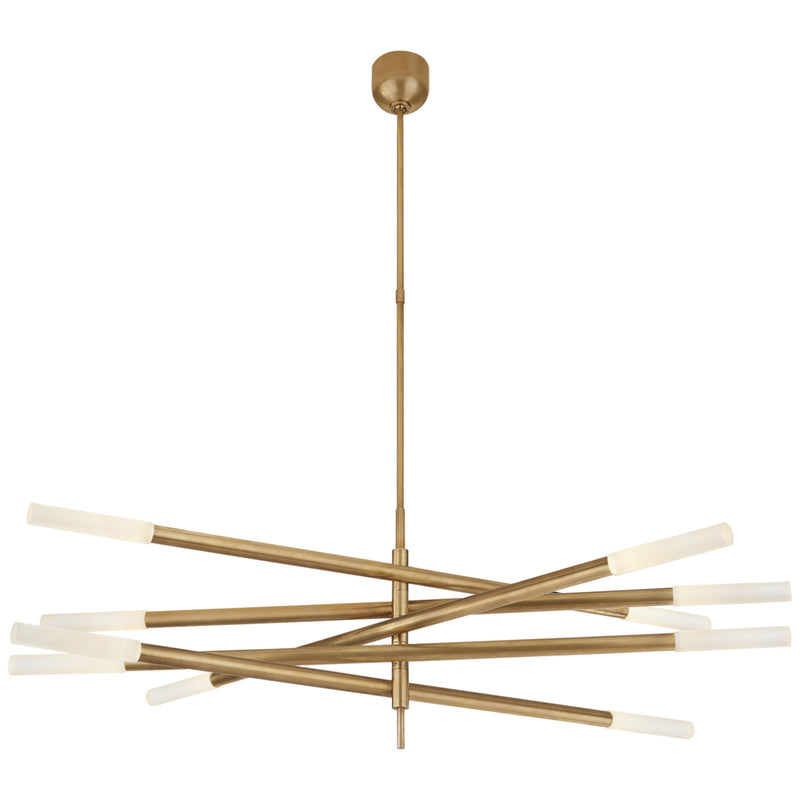 Kelly Wearstler Rousseau Grande Ten Light Articulating Chandelier in Antique-Burnished Brass with Etched Crystal