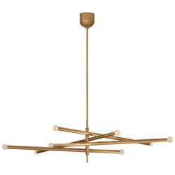 Kelly Wearstler Rousseau Grande Eight Light Articulating Chandelier in Antique-Burnished Brass with Etched Crystal Orb