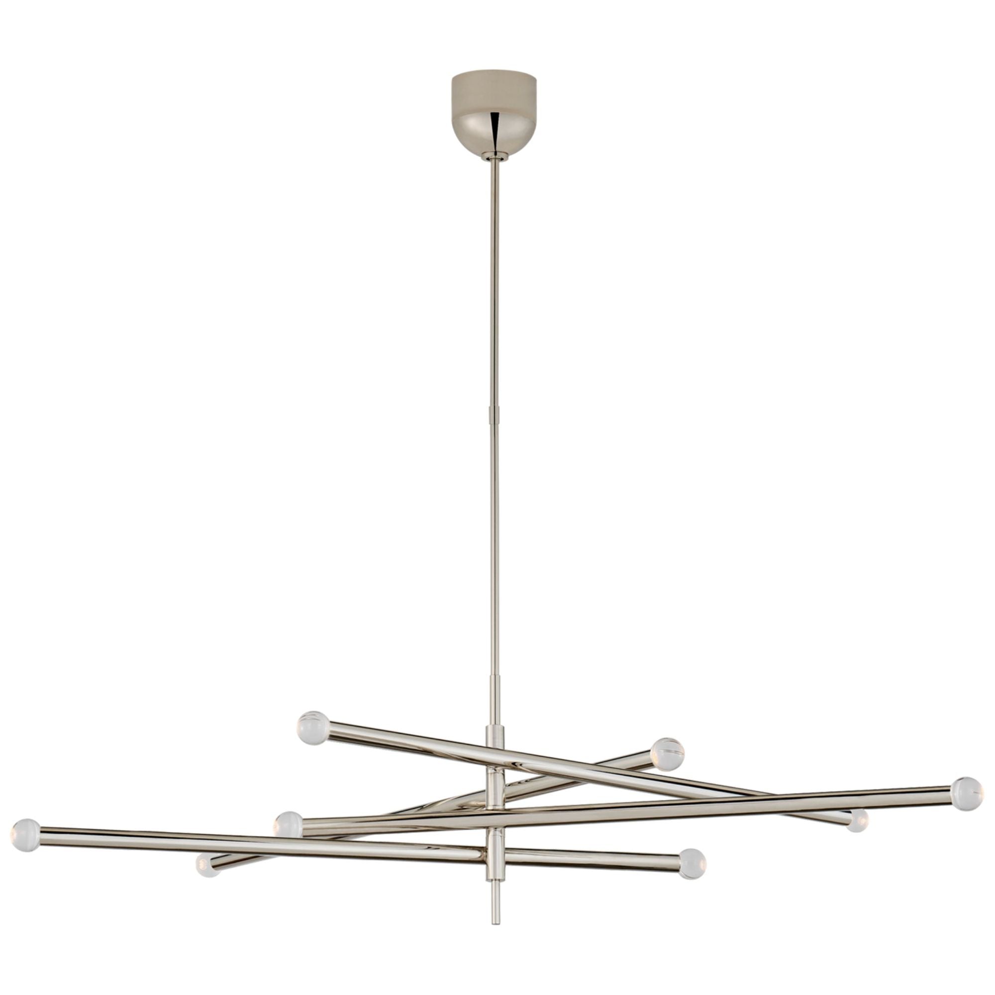 Kelly Wearstler Rousseau Grande Eight Light Articulating Chandelier in Polished Nickel with Clear Glass Orb Ceiling Light W3.5" - 53.25"