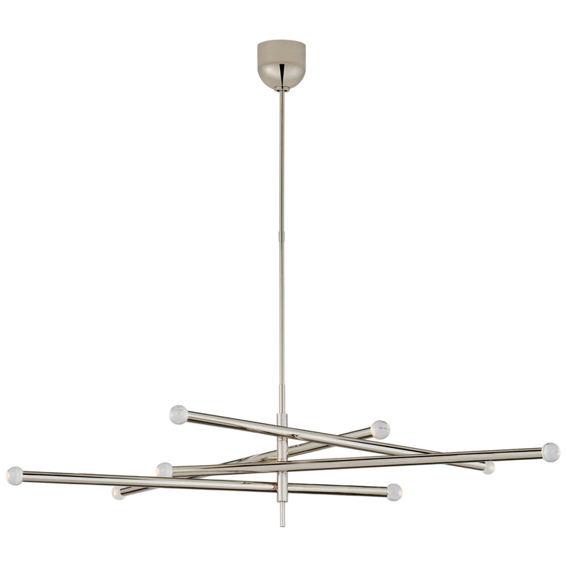 Kelly Wearstler Rousseau Grande Eight Light Articulating Chandelier in Polished Nickel with Clear Glass Orb