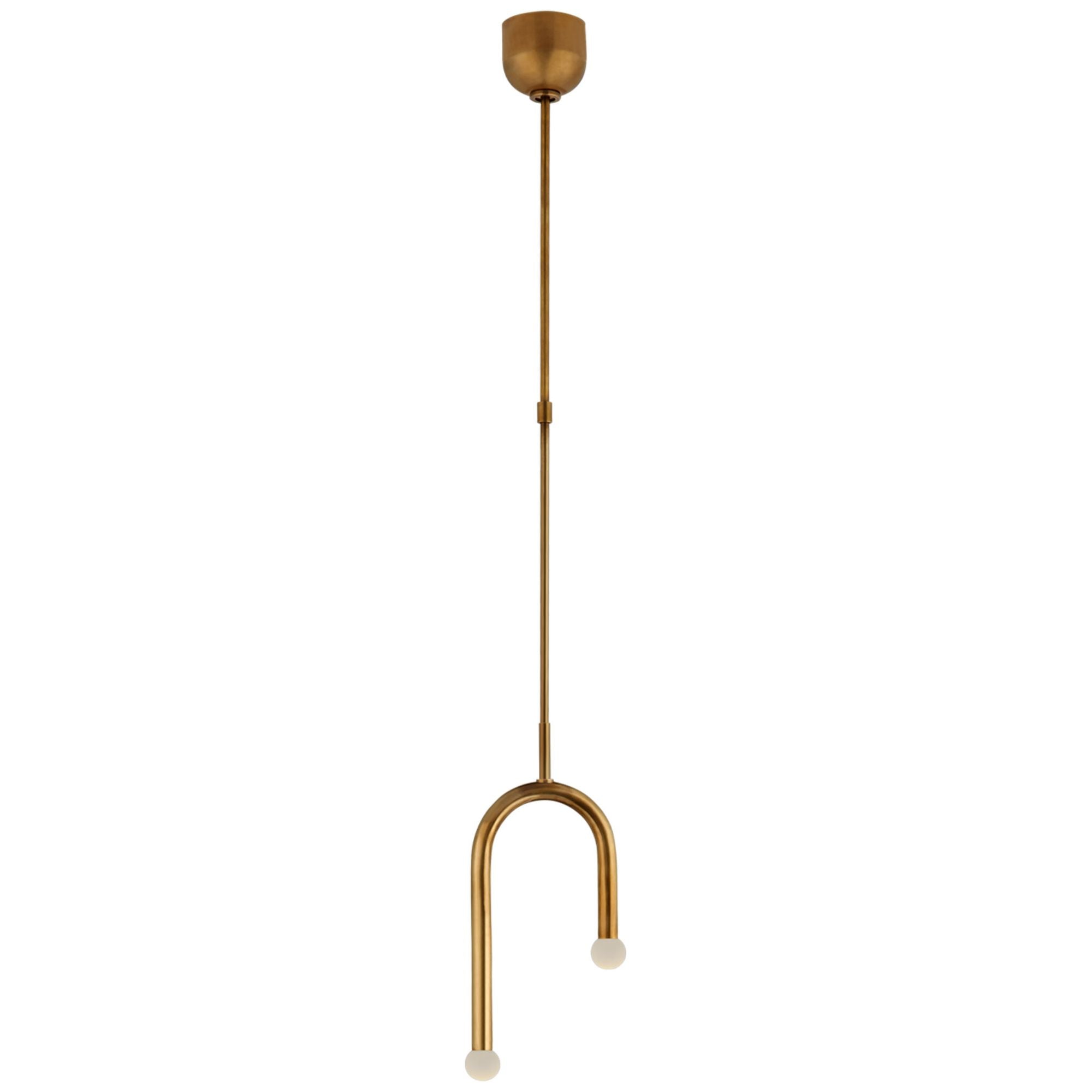 Kelly Wearstler Rousseau Small Asymmetric Pendant in Antique-Burnished Brass with Etched Crystal Orb Ceiling Light W8.75"