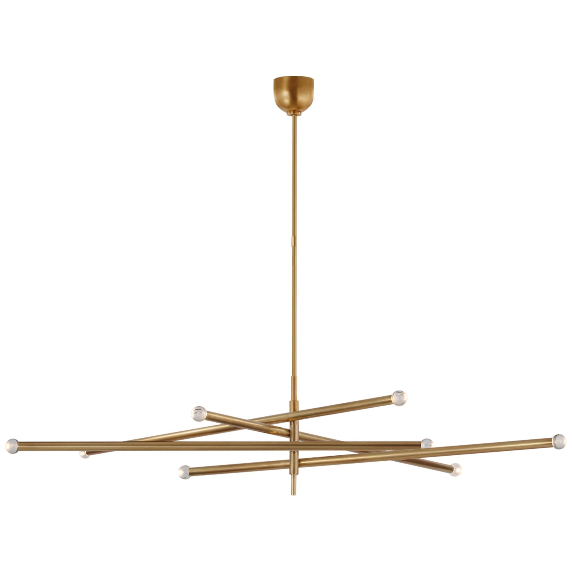 Kelly Wearstler Rousseau Oversized Eight Light Articulating Chandelier in Antique-Burnished Brass with Clear Glass Orb Ceiling Light W68.25"