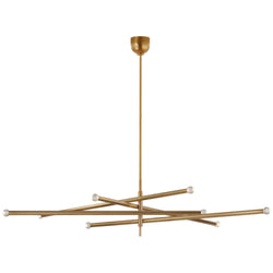 Kelly Wearstler Rousseau Oversized Eight Light Articulating Chandelier in Antique-Burnished Brass with Clear Glass Orb