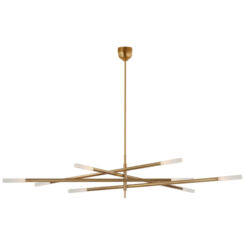 Kelly Wearstler Rousseau Oversized Eight Light Articulating Chandelier in Antique-Burnished Brass with Etched Crystal