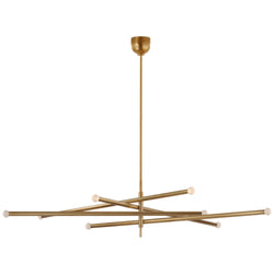 Kelly Wearstler Rousseau Oversized Eight Light Articulating Chandelier in Antique-Burnished Brass with Etched Crystal Orb