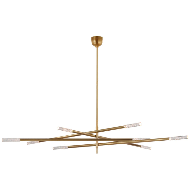 Kelly Wearstler Rousseau Oversized Eight Light Articulating Chandelier in Antique-Burnished Brass with Seeded Glass