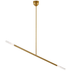Kelly Wearstler Rousseau Large Articulating Linear Chandelier in Antique-Burnished Brass with Seeded Glass