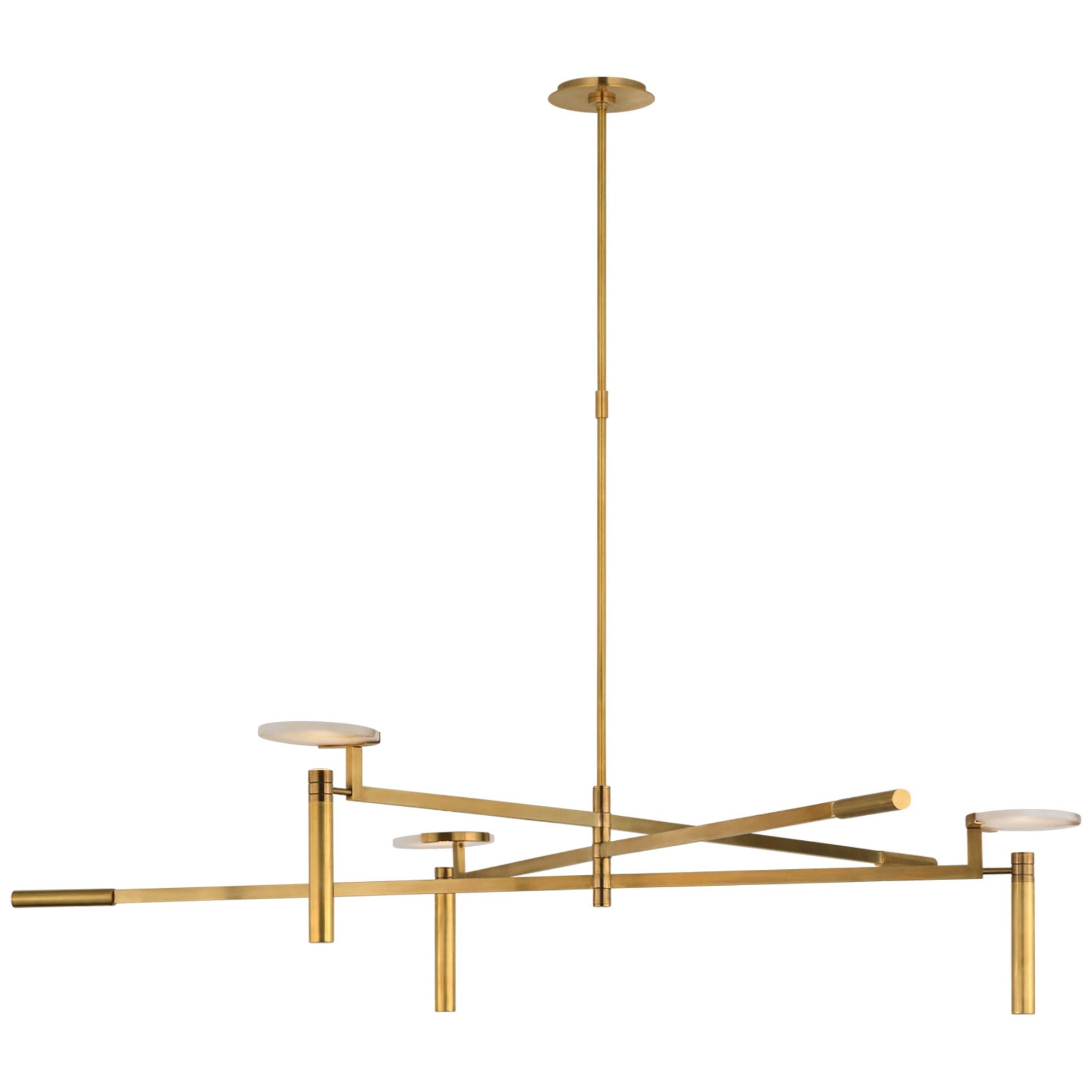Kelly Wearstler Melange Grande Floating Disc Chandelier in Antique-Burnished Brass with Alabaster Ceiling Light W60"