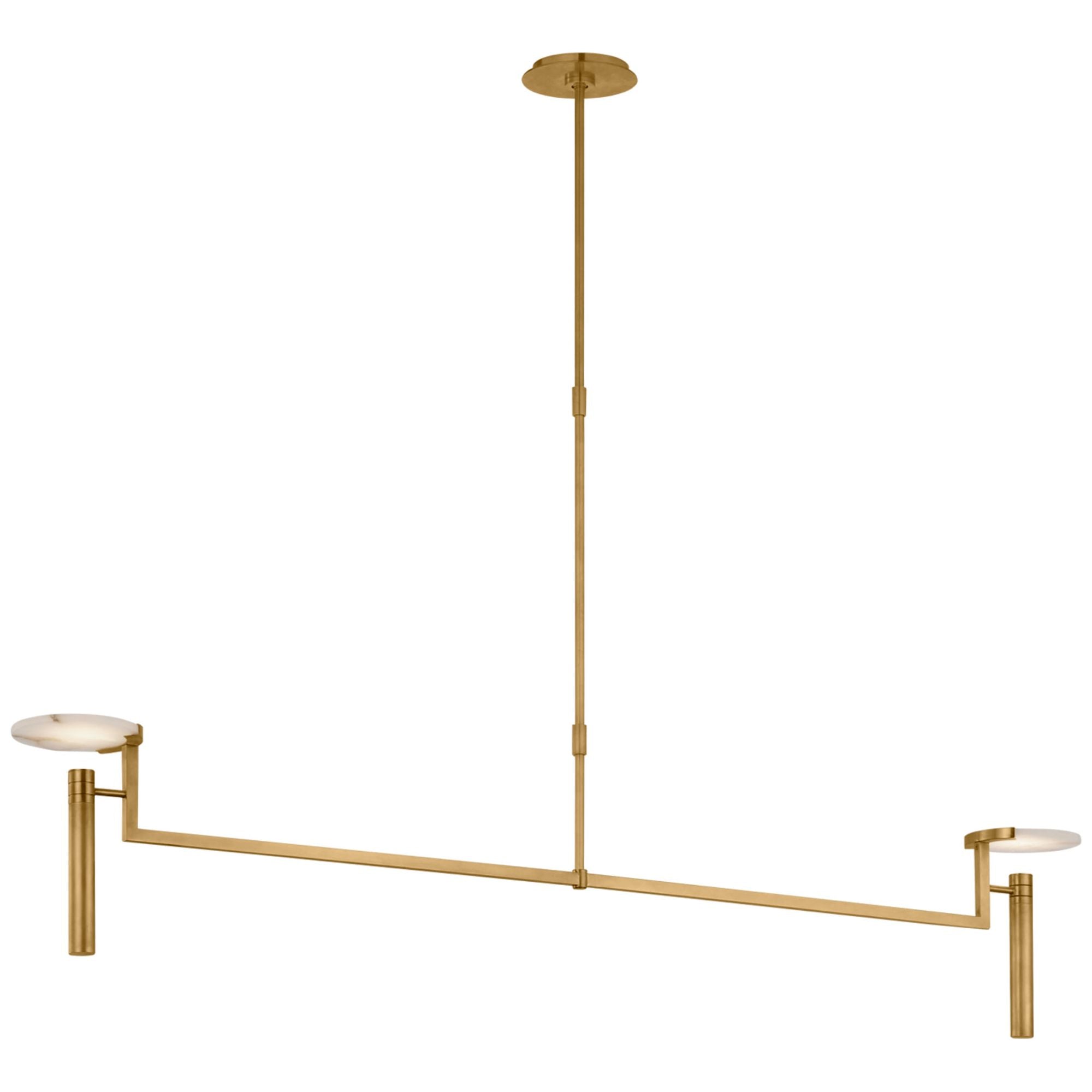Kelly Wearstler Melange Extra Large Floating Disc Linear Chandelier in Antique-Burnished Brass with Alabaster Ceiling Light W60"