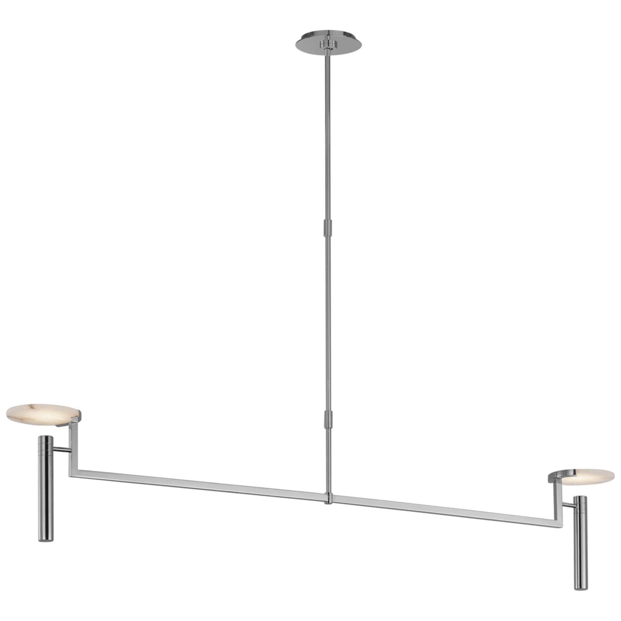 Kelly Wearstler Melange Extra Large Floating Disc Linear Chandelier in Polished Nickel with Alabaster Ceiling Light W60"