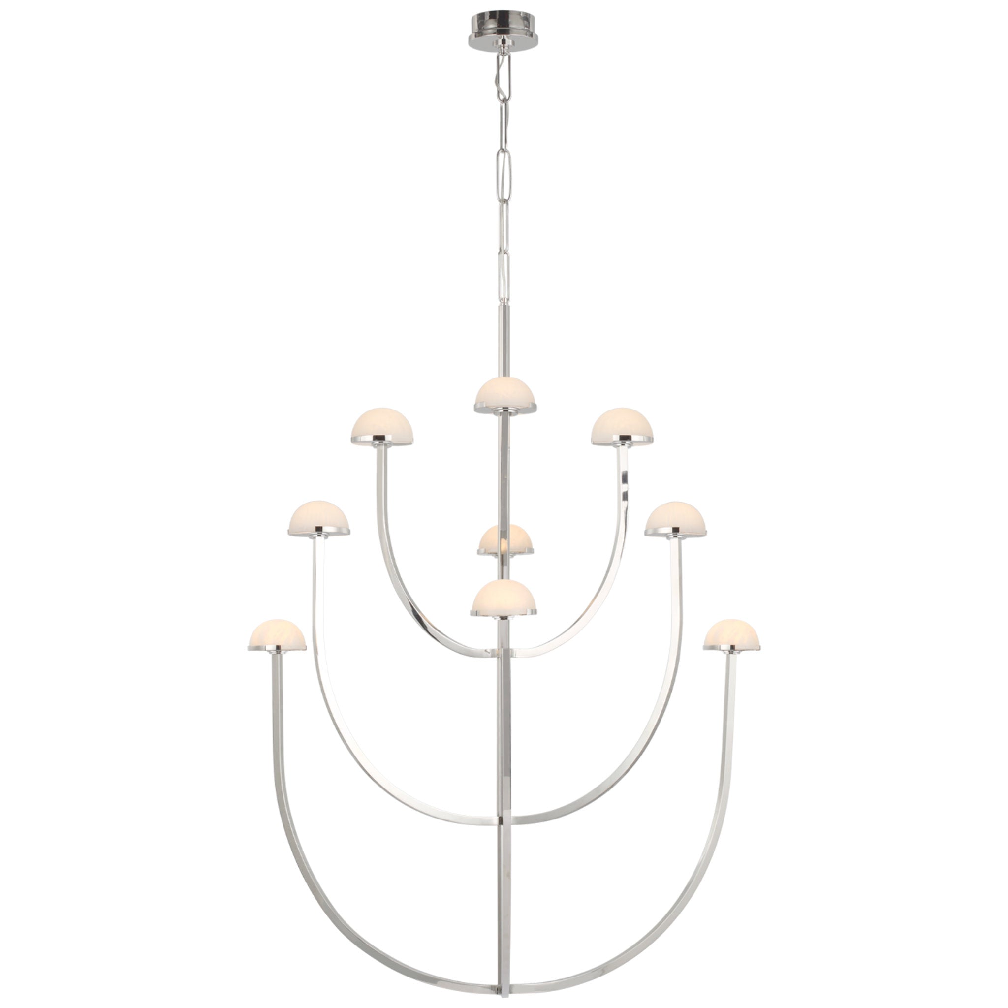 Kelly Wearstler Pedra X-Large Three-Tier Chandelier in Polished Nickel with Alabaster Ceiling Light W35.25" x H52"