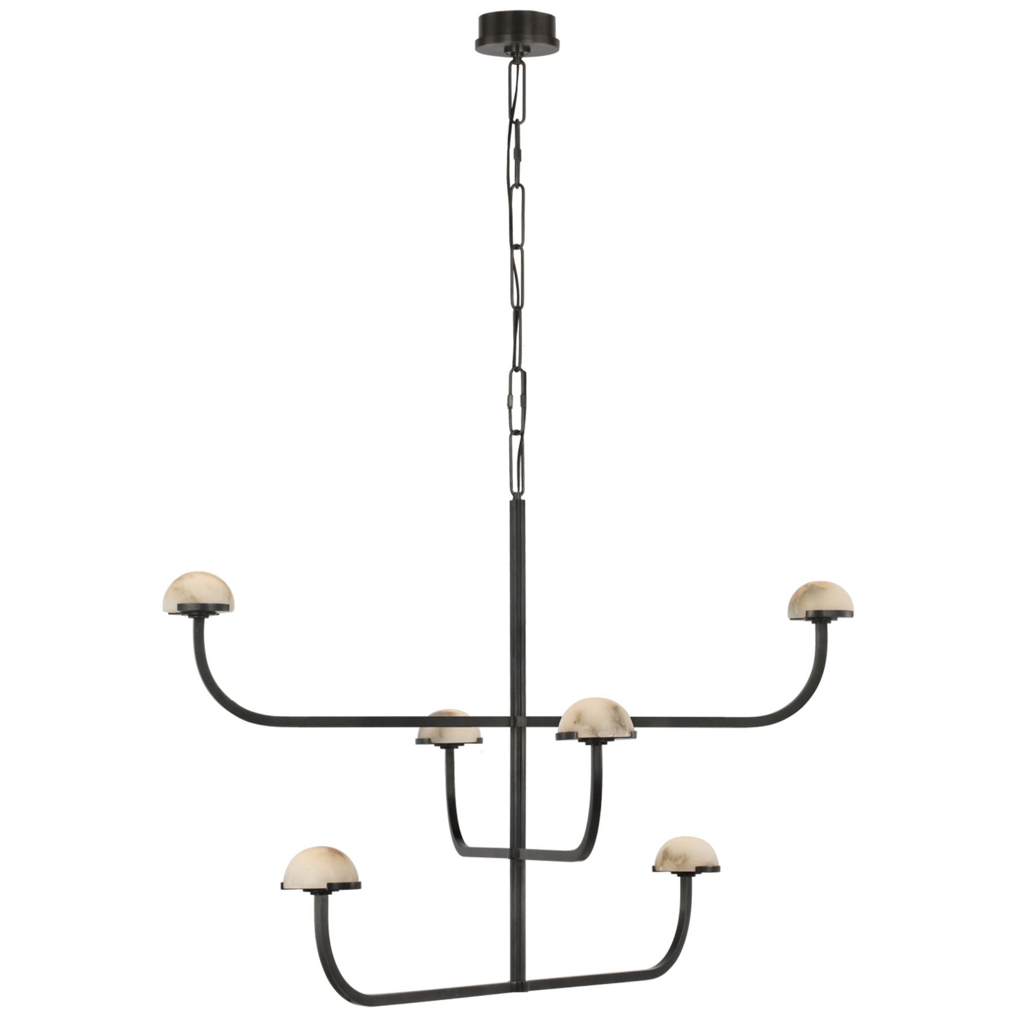 Kelly Wearstler Pedra Three Tier Shallow Chandelier in Bronze with Alabaster Ceiling Light W40.75" x H32.25"