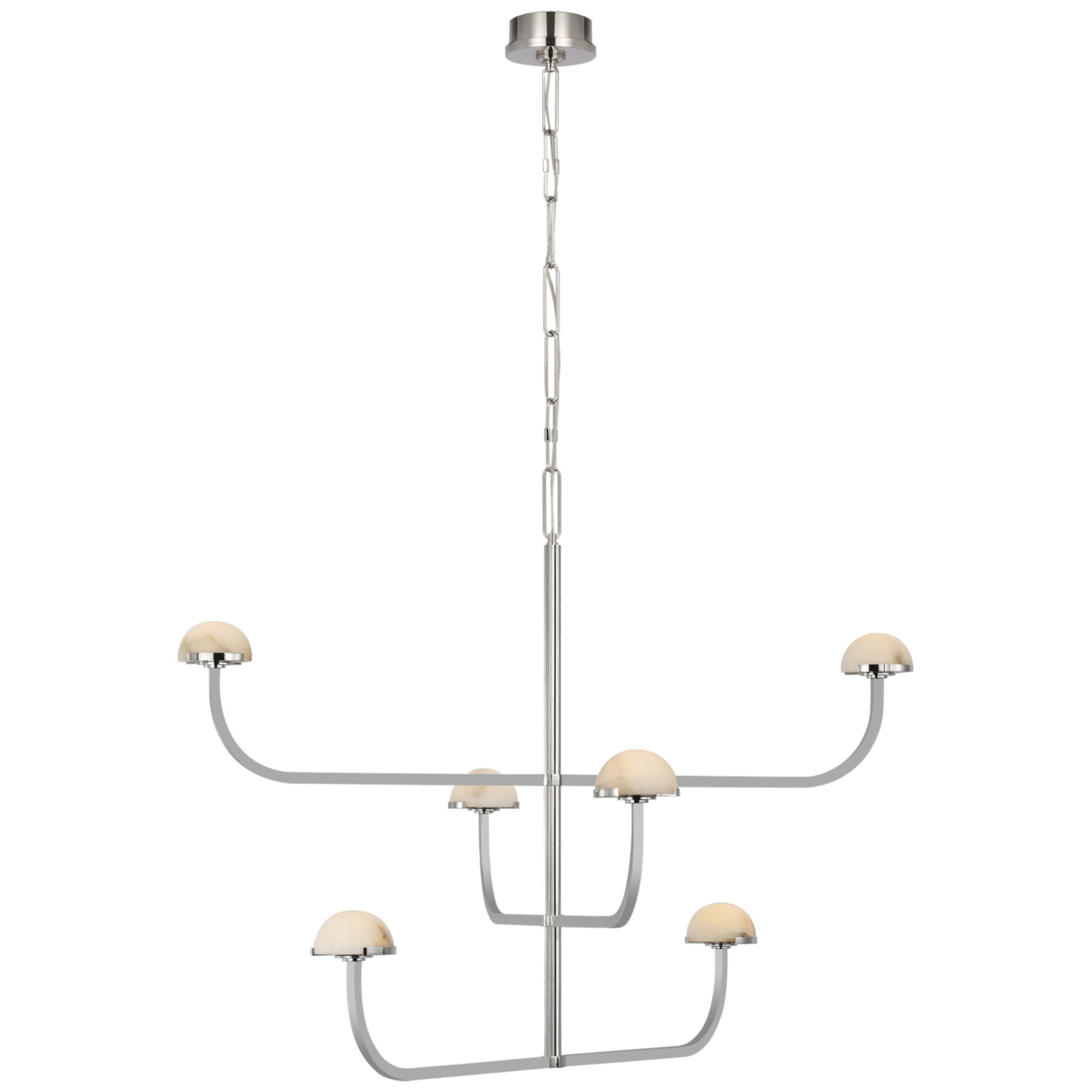 Kelly Wearstler Pedra Three Tier Shallow Chandelier in Polished Nickel with Alabaster Ceiling Light W40.75" x H32.25"