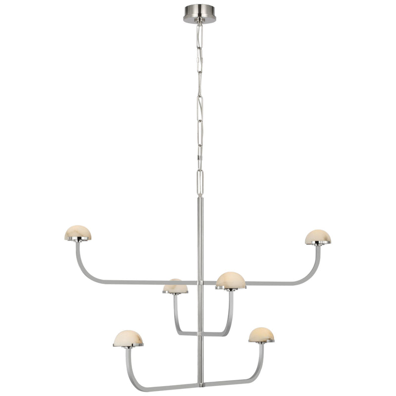 Kelly Wearstler Pedra Three Tier Shallow Chandelier in Polished Nickel with Alabaster