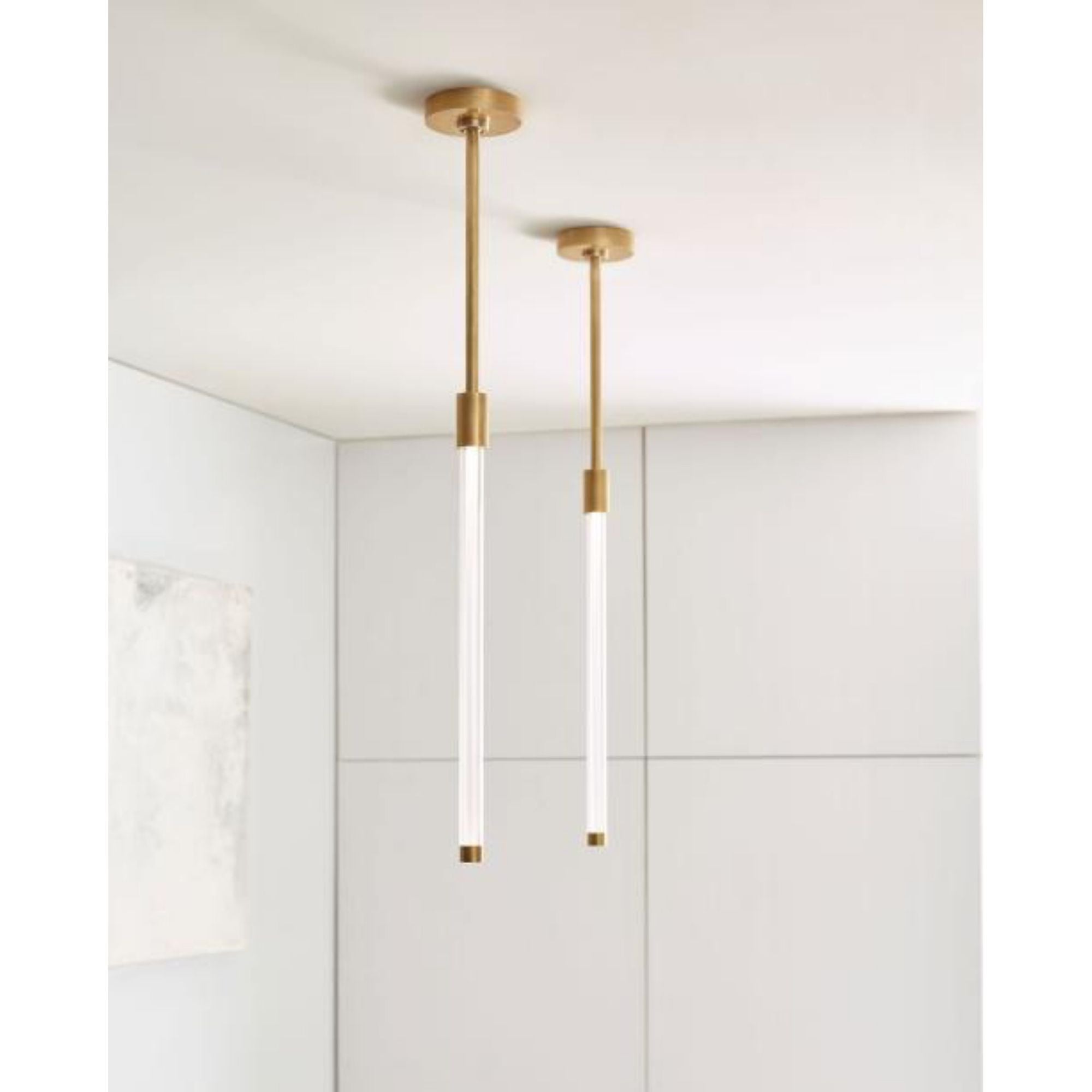 Phobos Small Pendant Linear Suspension 1-Light LED 2700K Natural Brass by Kelly Wearstler
