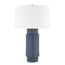 Broderick 1 Light Table Lamp in AGED BRASS/GREY BLUE REACTIVE CERAMIC