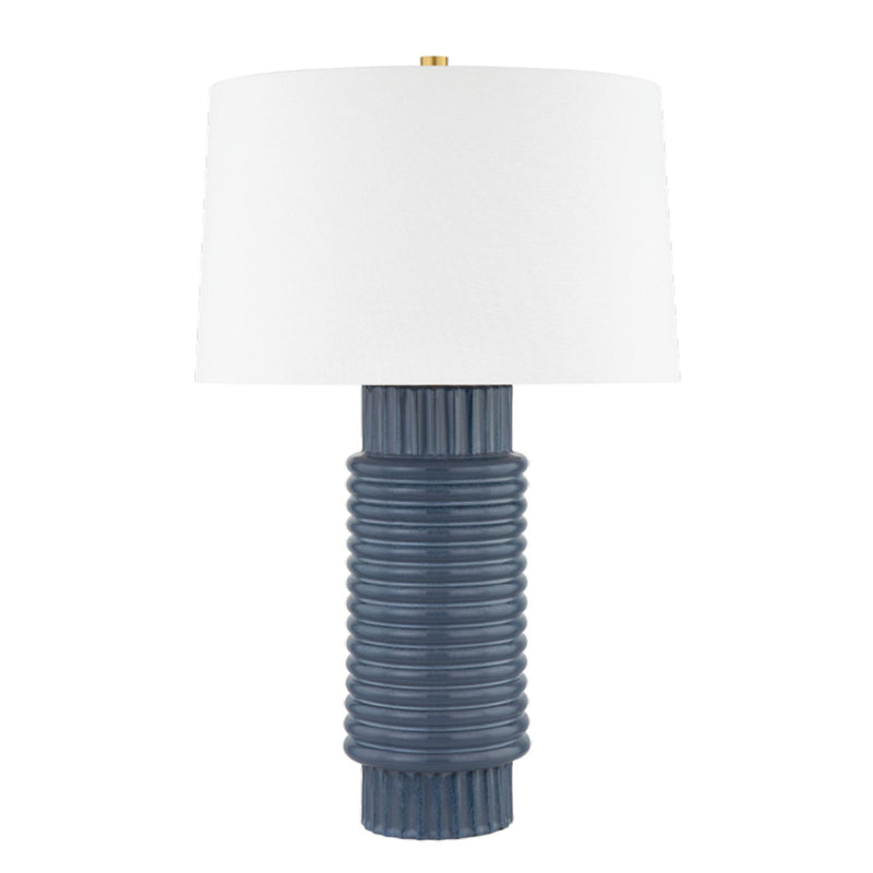 Broderick 1 Light Table Lamp in AGED BRASS/GREY BLUE REACTIVE CERAMIC