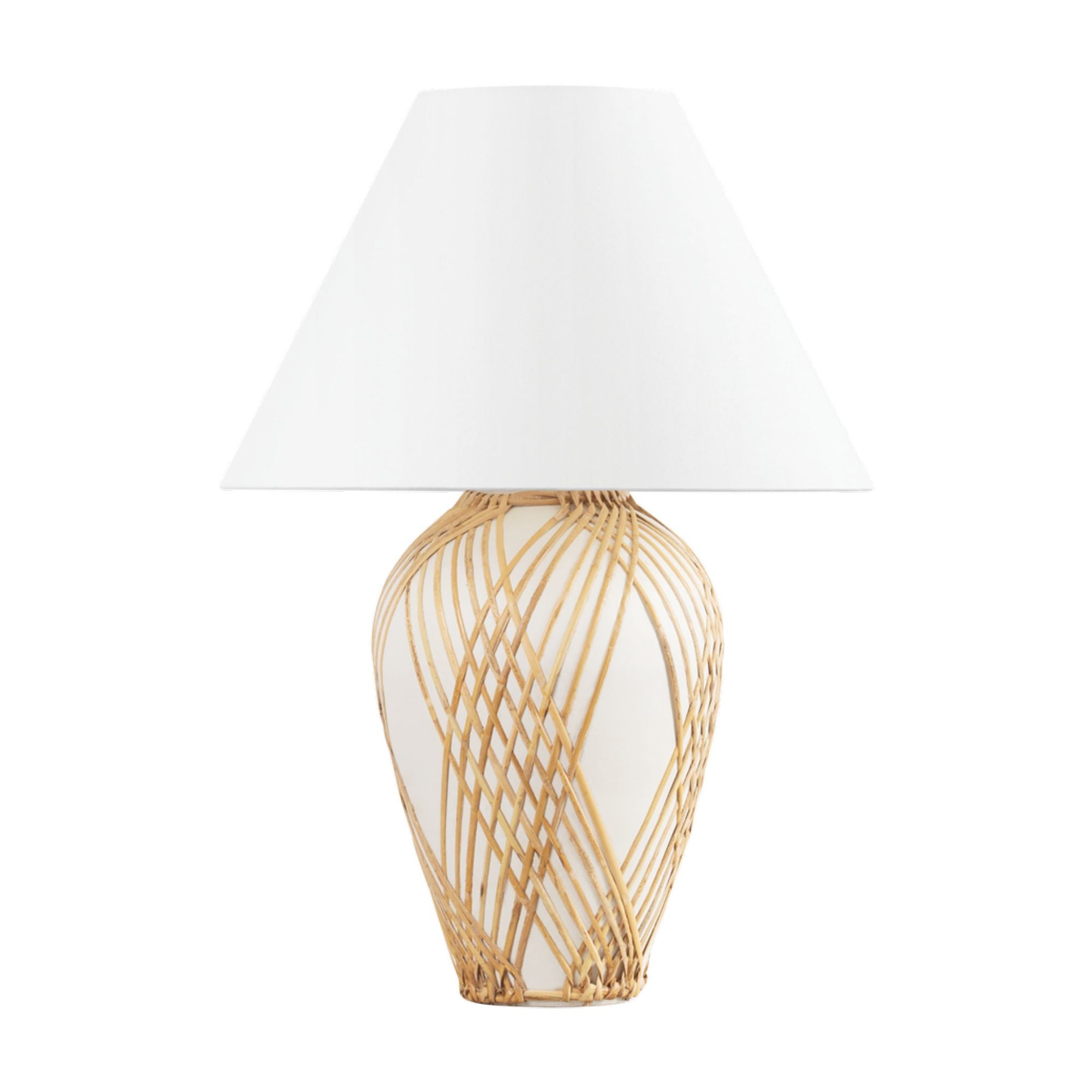 Bayonne 1 Light Table Lamp in Vintage Gold Leaf/ Ceramic White With Rattan