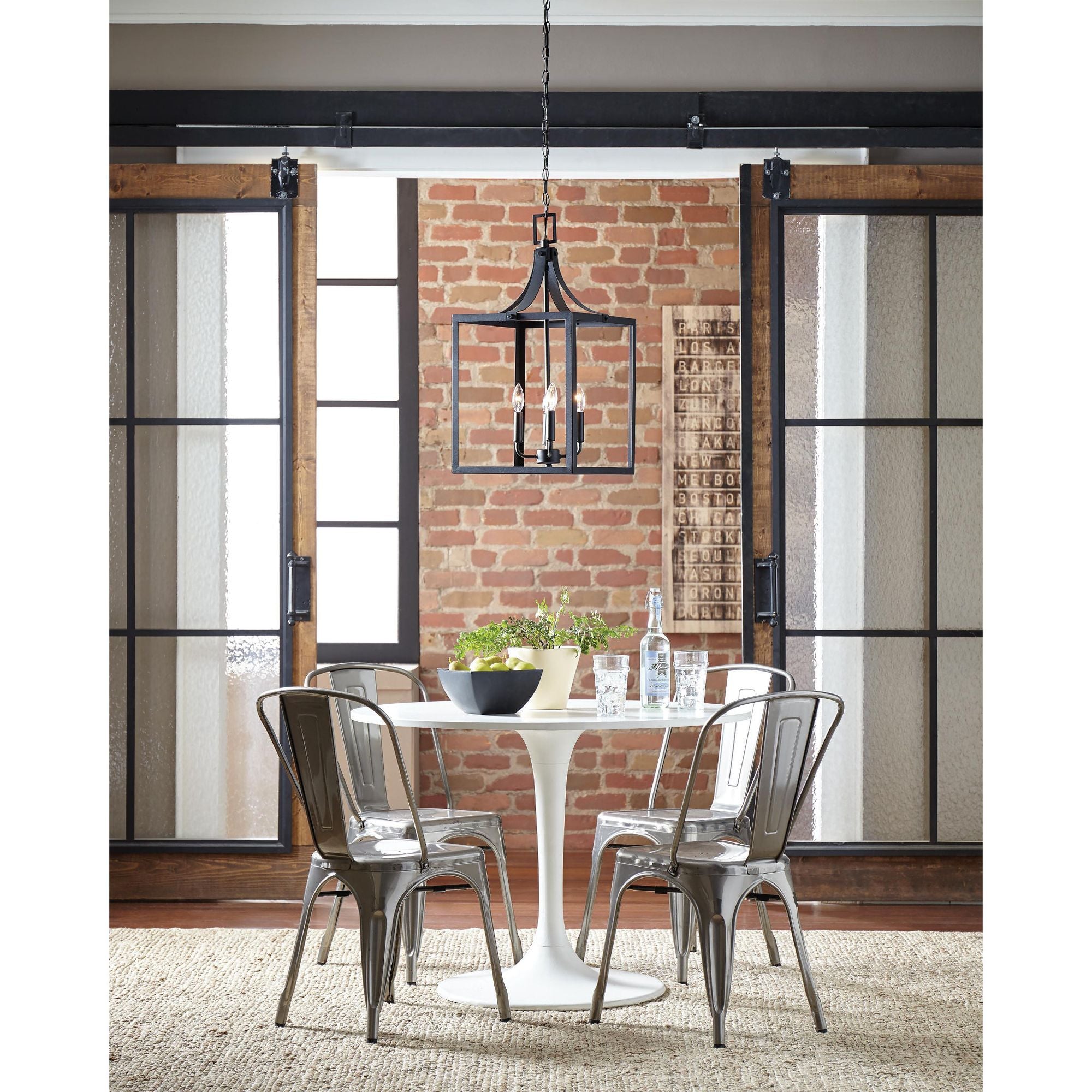 Labette Large Four Light Hall / Foyer LED Traditional Pendant 14" Width 27.25" Height Steel in Black