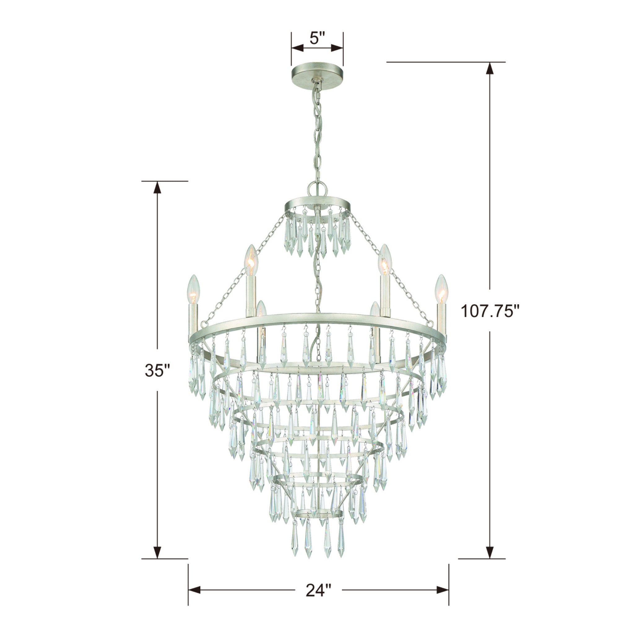 Lucille 24'' Antique Silver Chandelier Silver 24"W x 35"H x 24"D