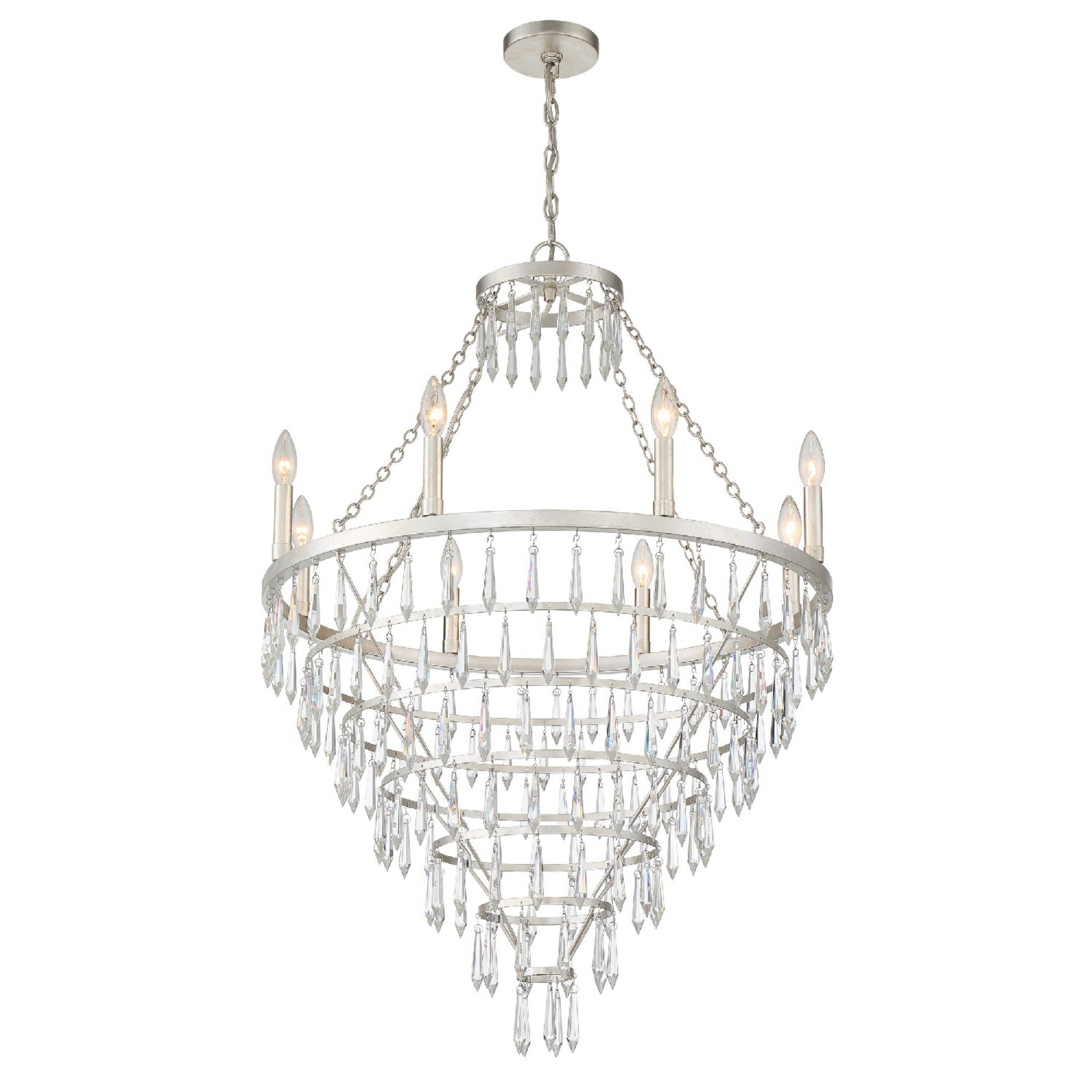 Lucille 28'' Antique Silver Chandelier Silver 28"W x 40.75"H x 28"D