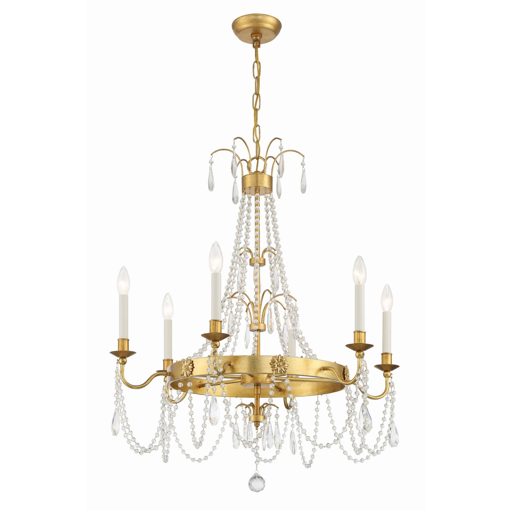 Maizey 6 Light Antique Gold Chandelier Hand Cut Crystal 28"W x 33.5"H x 28"D