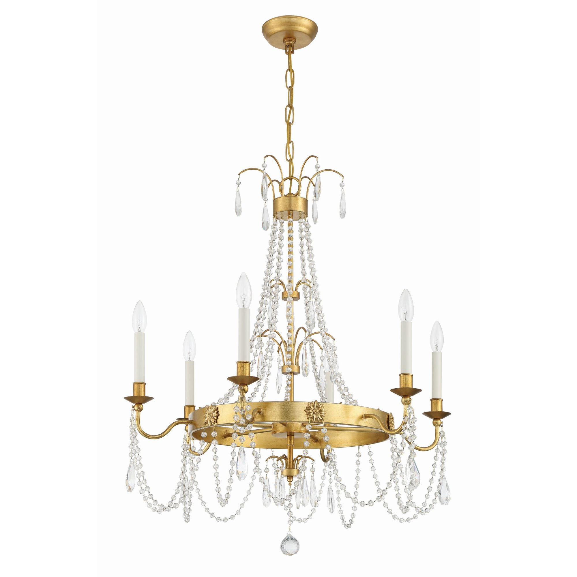Maizey 6 Light Antique Gold Chandelier Hand Cut Crystal 28"W x 33.5"H x 28"D