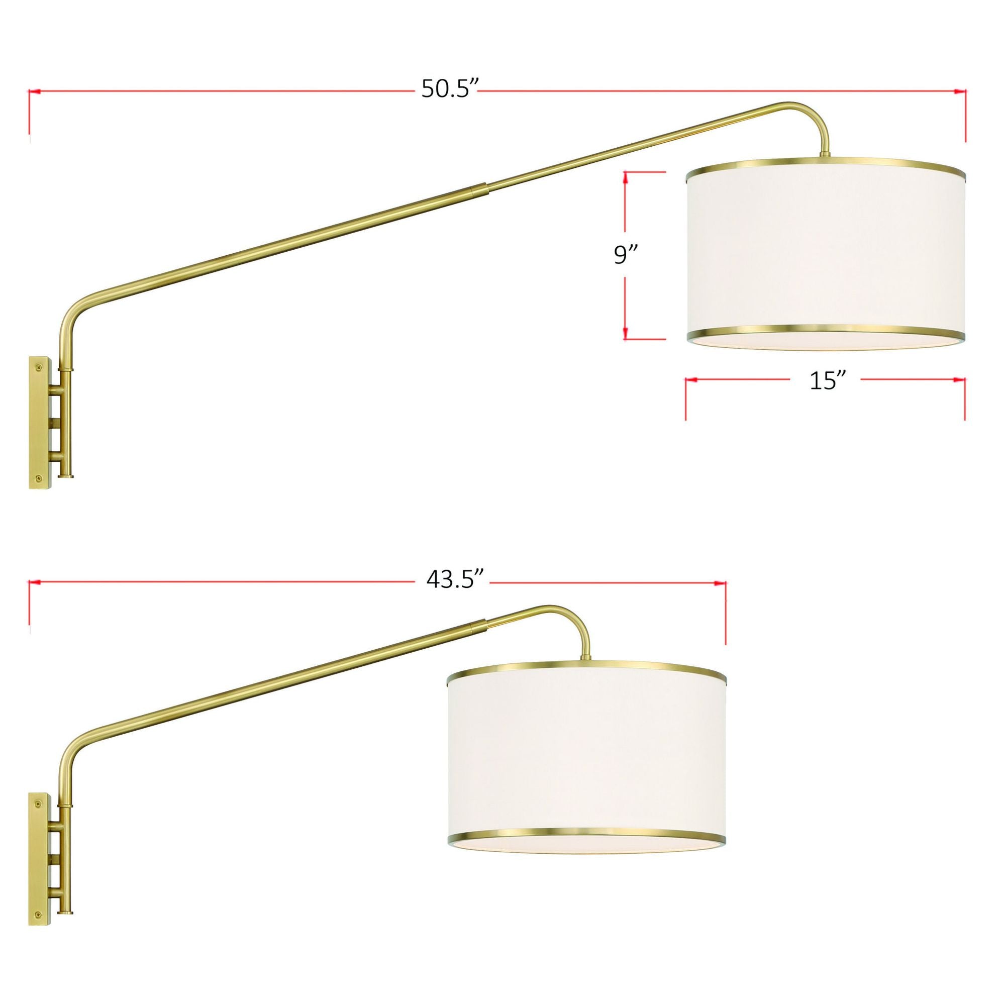 Mallory 1 Light Soft Brass Swing Arm Sconce Linen Shade 15"W x 22"H x 50.5"D
