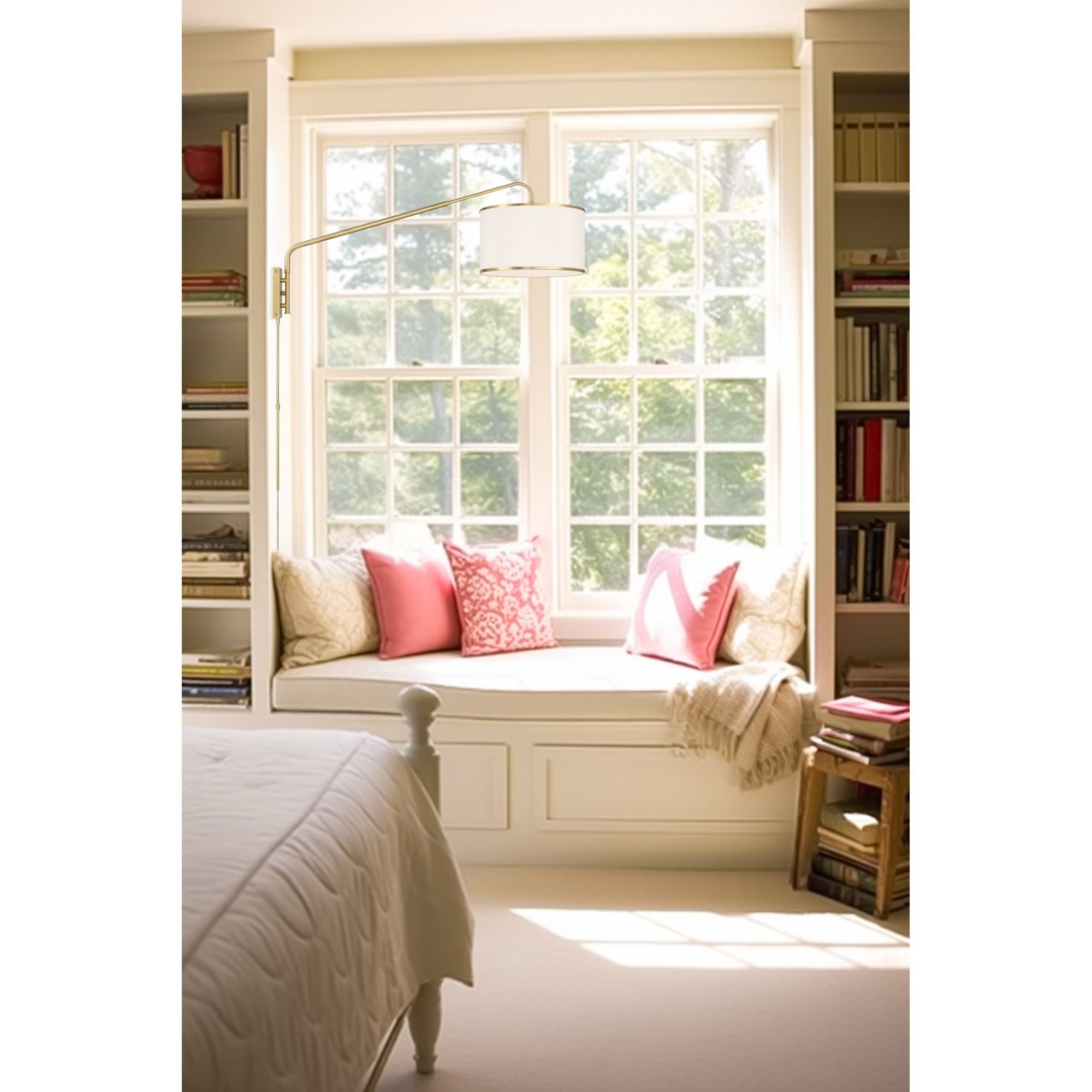 Mallory 1 Light Soft Brass Swing Arm Sconce Linen Shade 15"W x 22"H x 50.5"D
