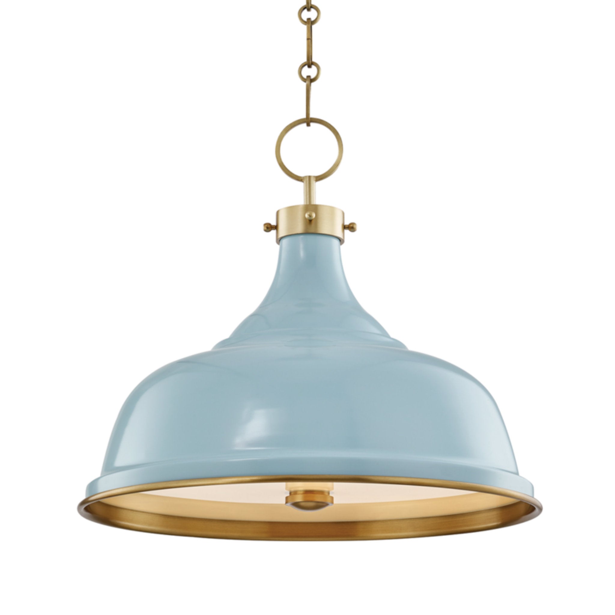 Painted No.1 3 Light Pendant in Aged Brass/blue Bird by Mark D. Sikes