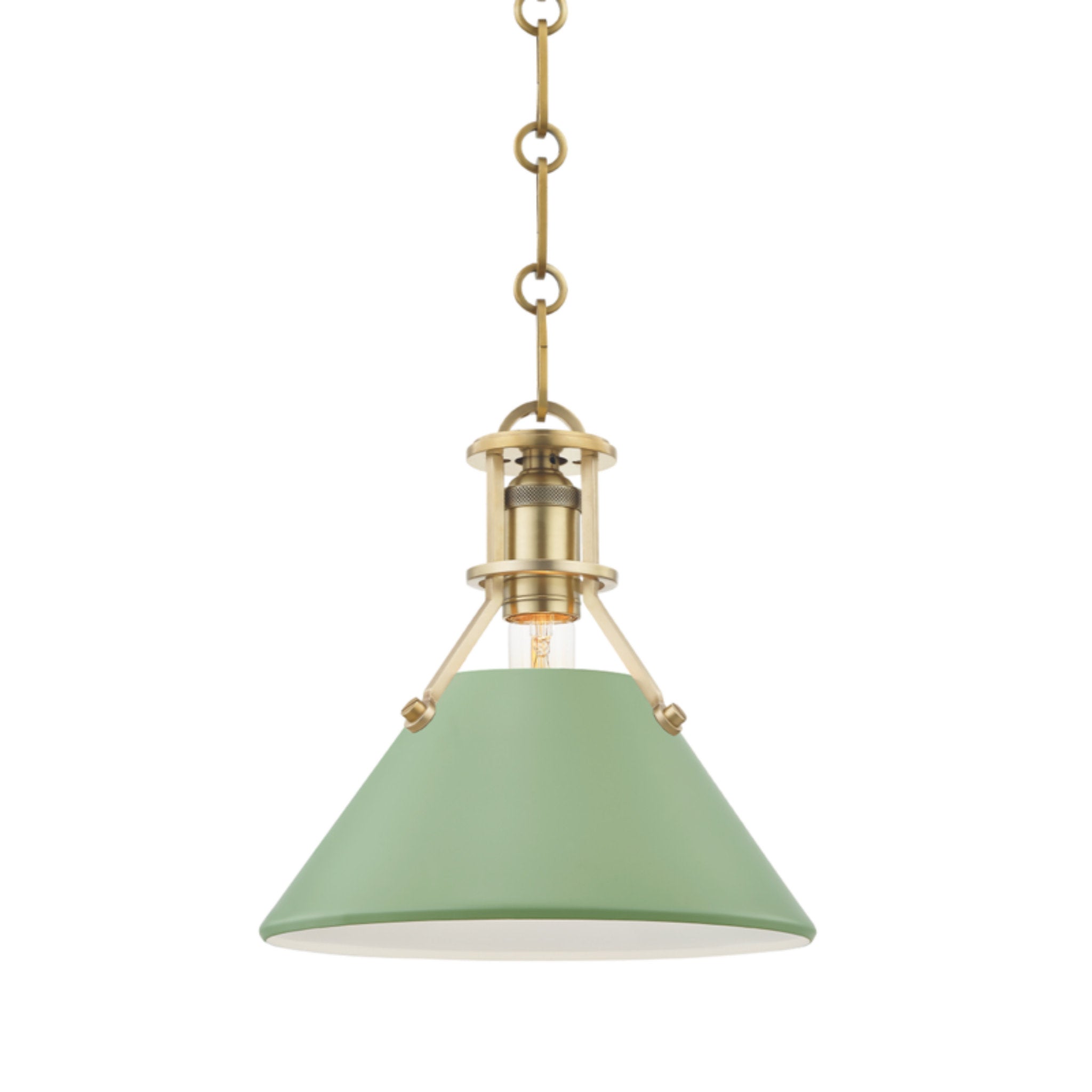 Painted No.2 1 Light Pendant in Aged Brass/leaf Green Combo by Mark D. Sikes