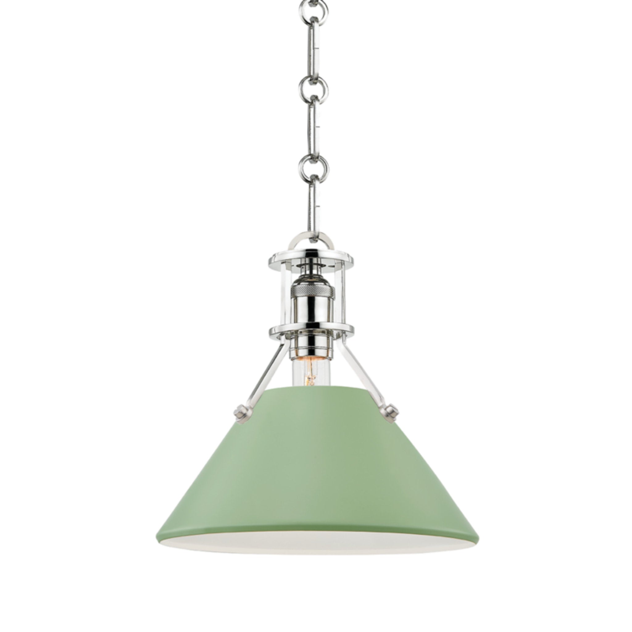 Painted No.2 1 Light Pendant in Polished Nickel/leaf Green by Mark D. Sikes