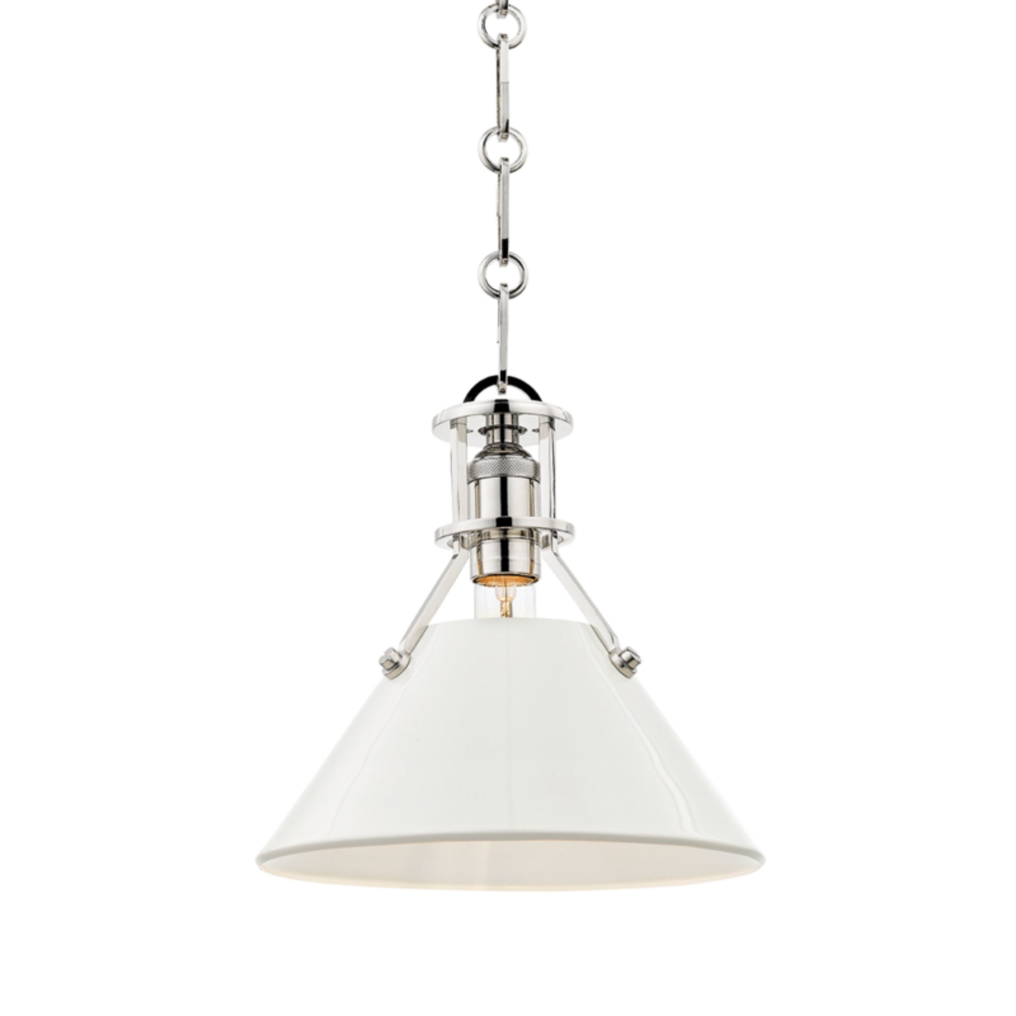 Painted No.2 1 Light Pendant in Polished Nickel/off White by Mark D. Sikes