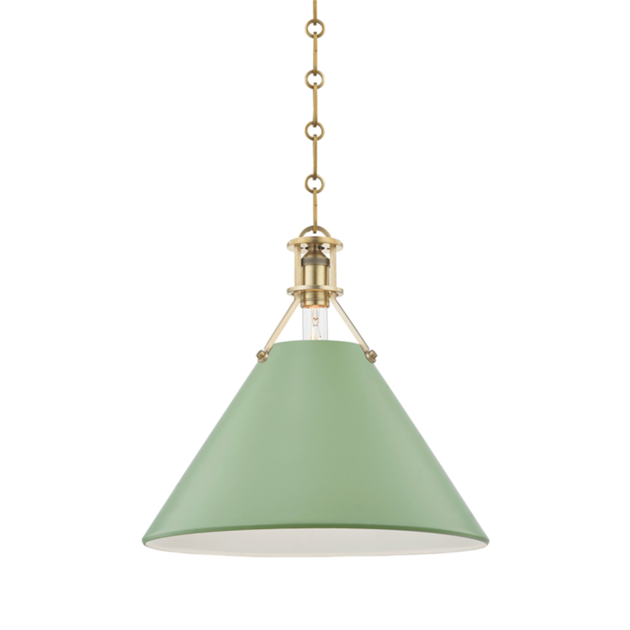 Painted No.2 1 Light Pendant in Aged Brass/leaf Green Combo by Mark D. Sikes