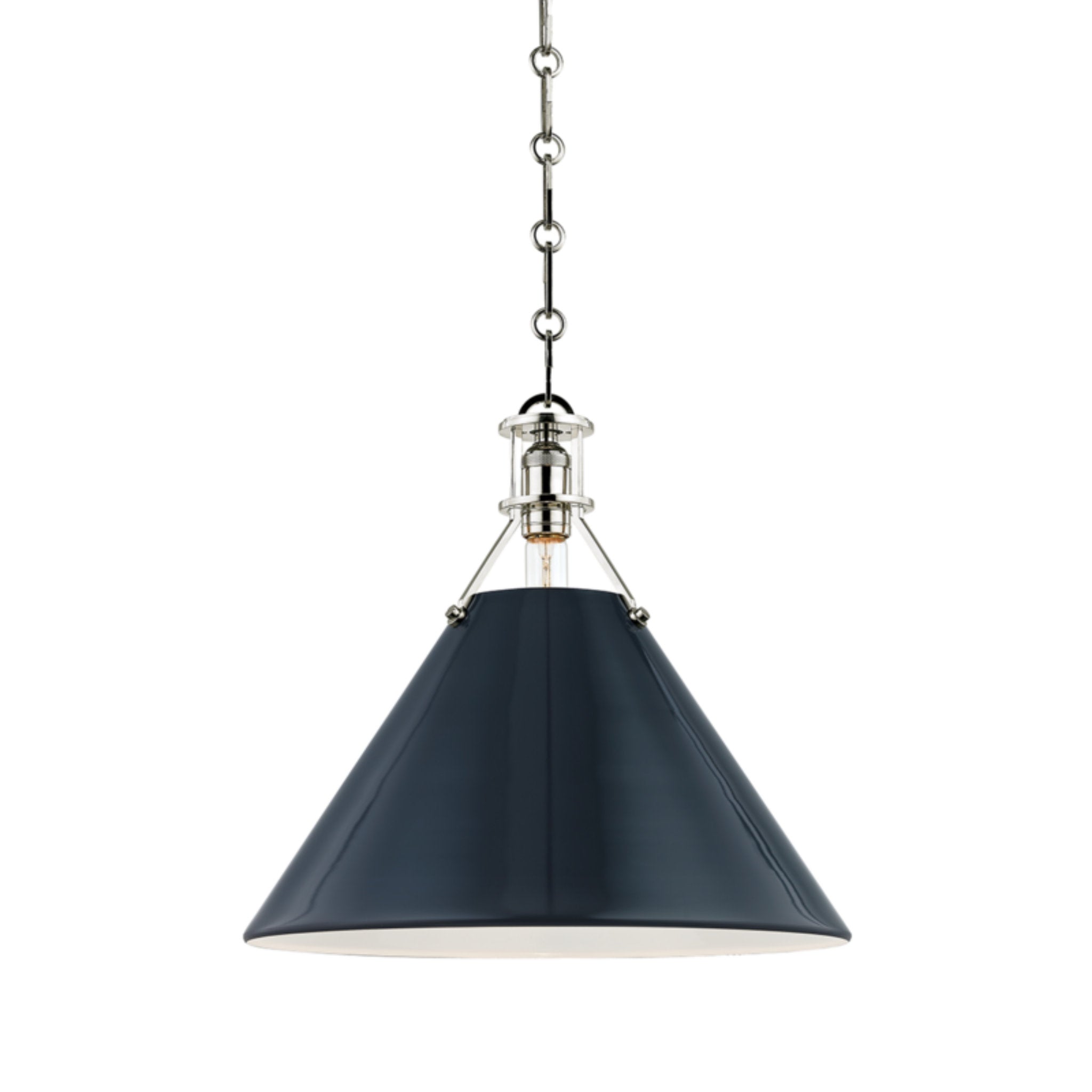 Painted No.2 1 Light Pendant in Polished Nickel/darkest Blue by Mark D. Sikes