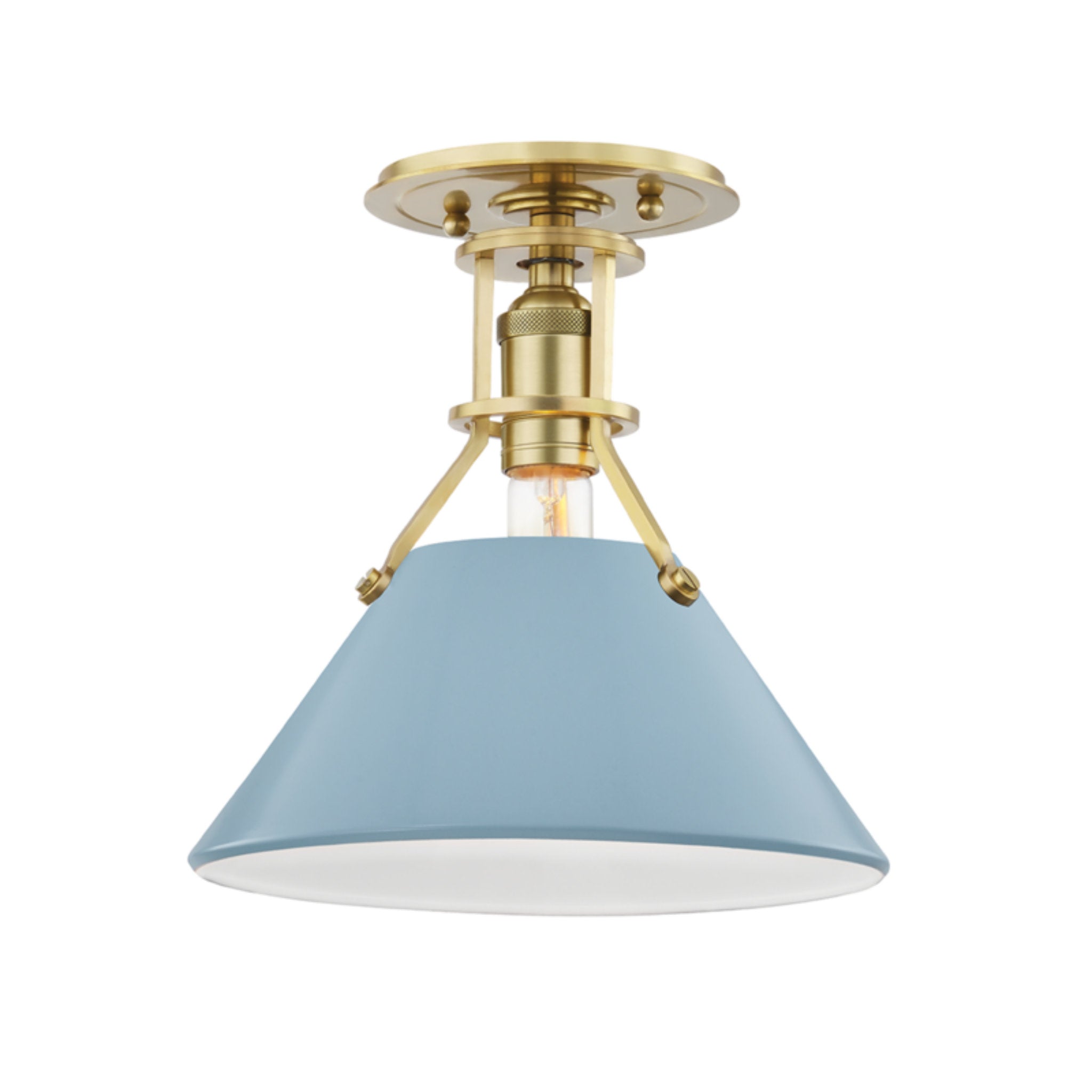 Painted No.2 1 Light Semi Flush in Aged Brass/blue Bird by Mark D. Sikes
