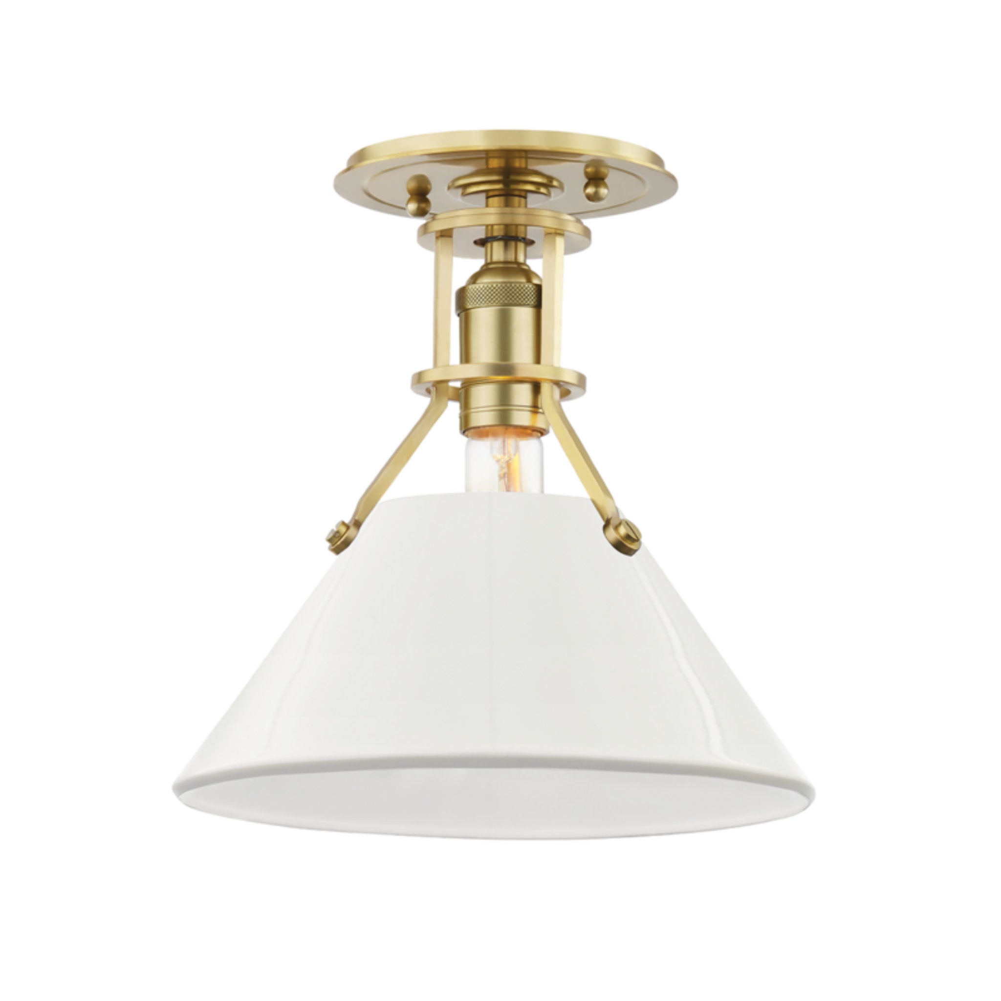 Painted No.2 1-Light Semi Flush in  Aged Brass/Off White by  Mark D. Sikes 9.5L x 9.5W x 11H