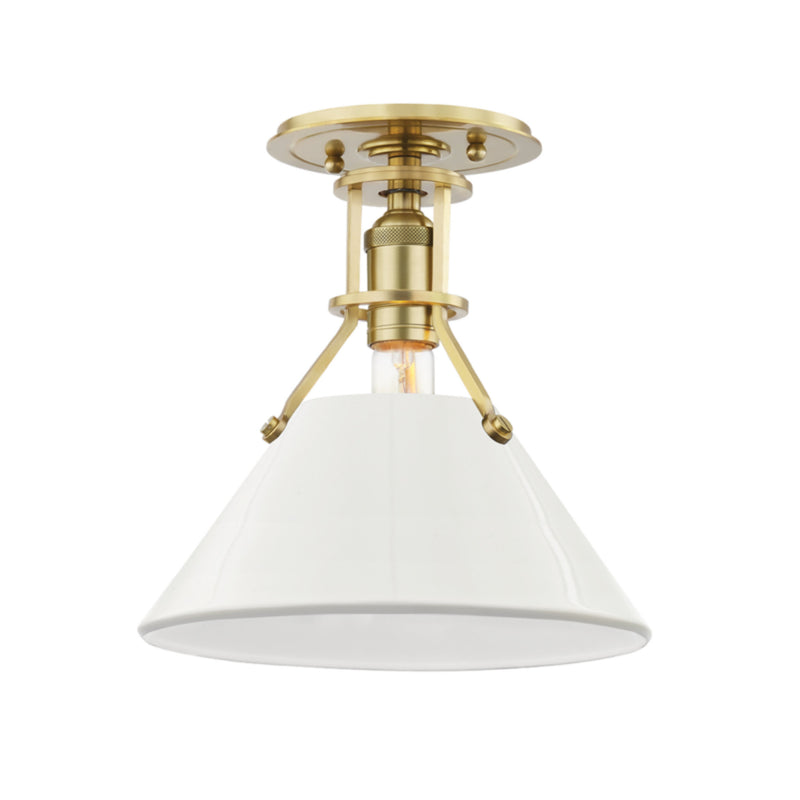 Painted No.2 1 Light Semi Flush in Aged Brass/off White by Mark D. Sikes