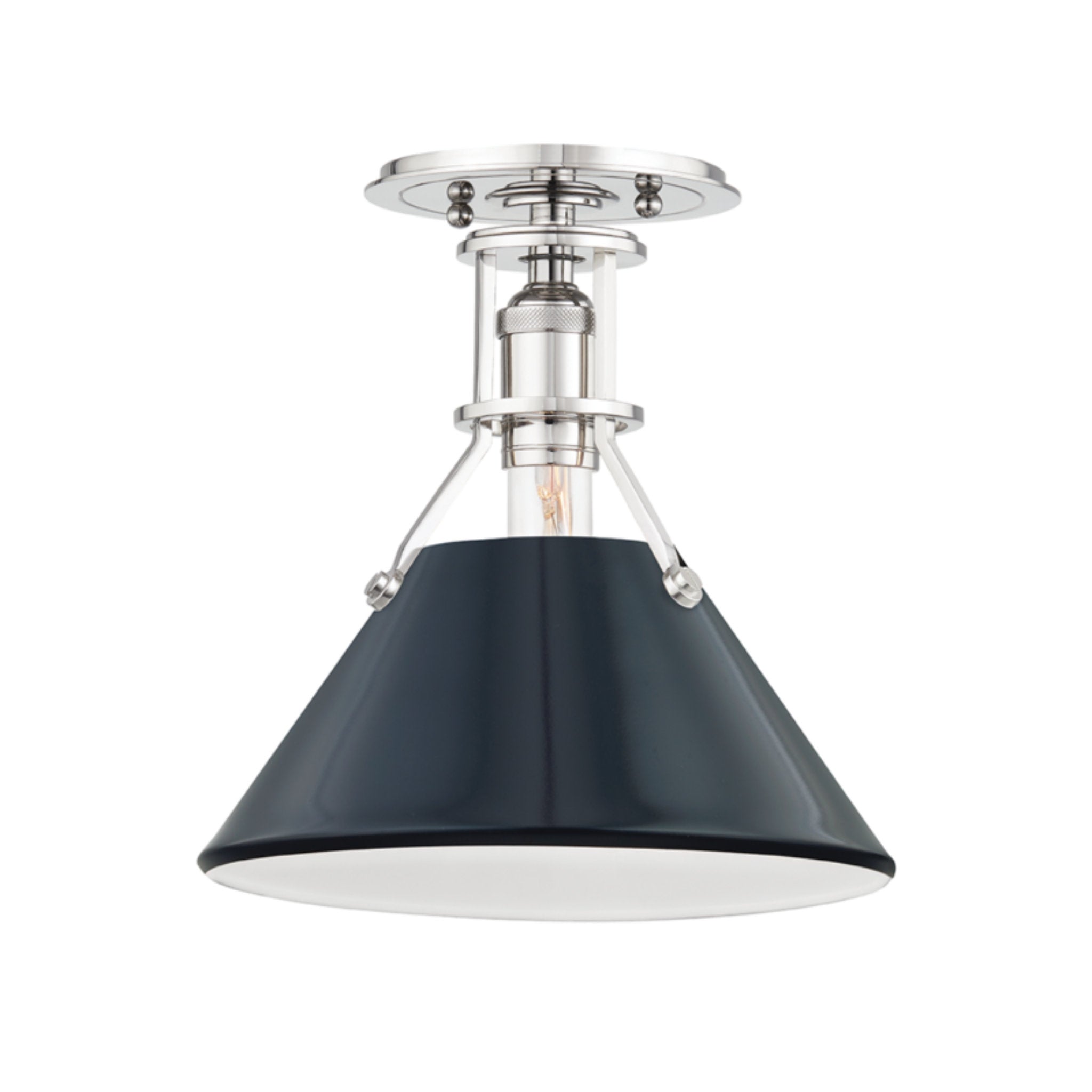Painted No.2 1 Light Semi Flush in Polished Nickel/darkest Blue by Mark D. Sikes