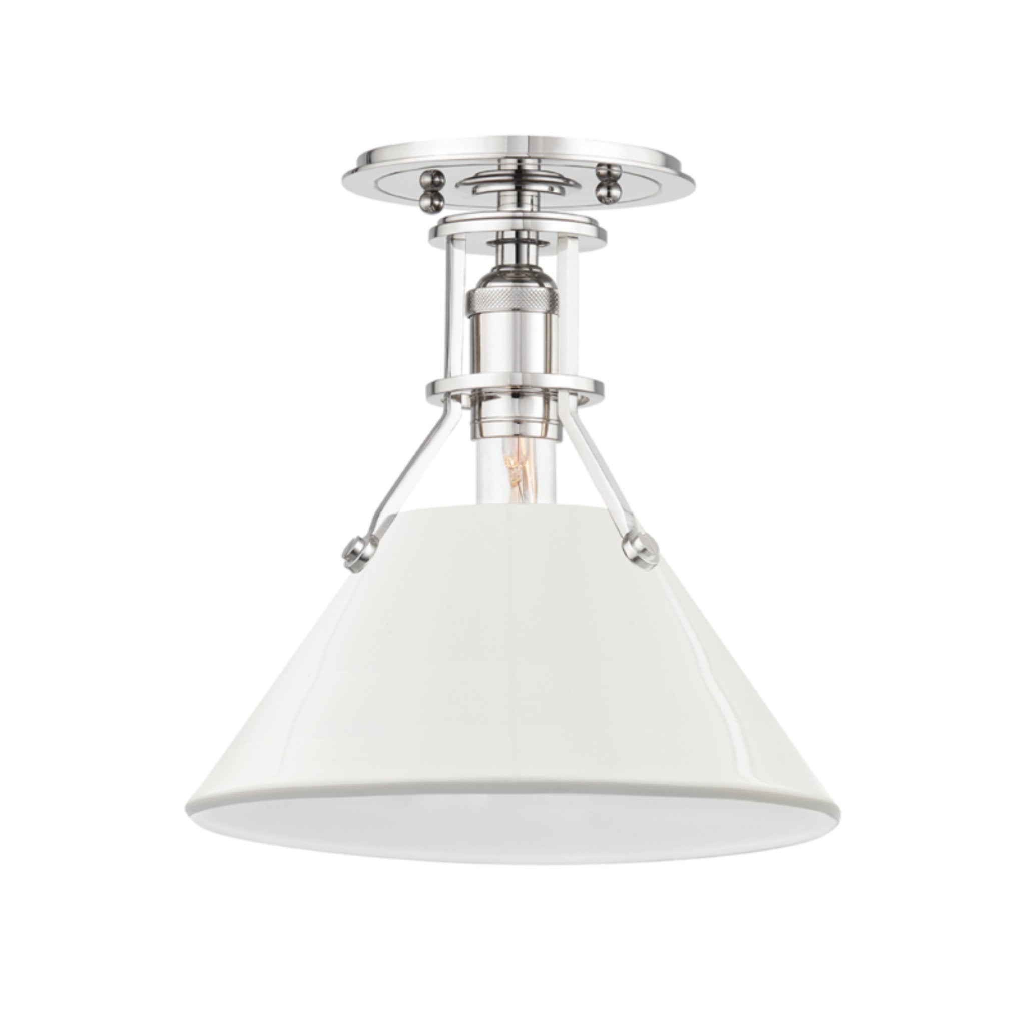 Painted No.2 1-Light Semi Flush in  Polished Nickel/Off White by  Mark D. Sikes 9.5L x 9.5W x 11H