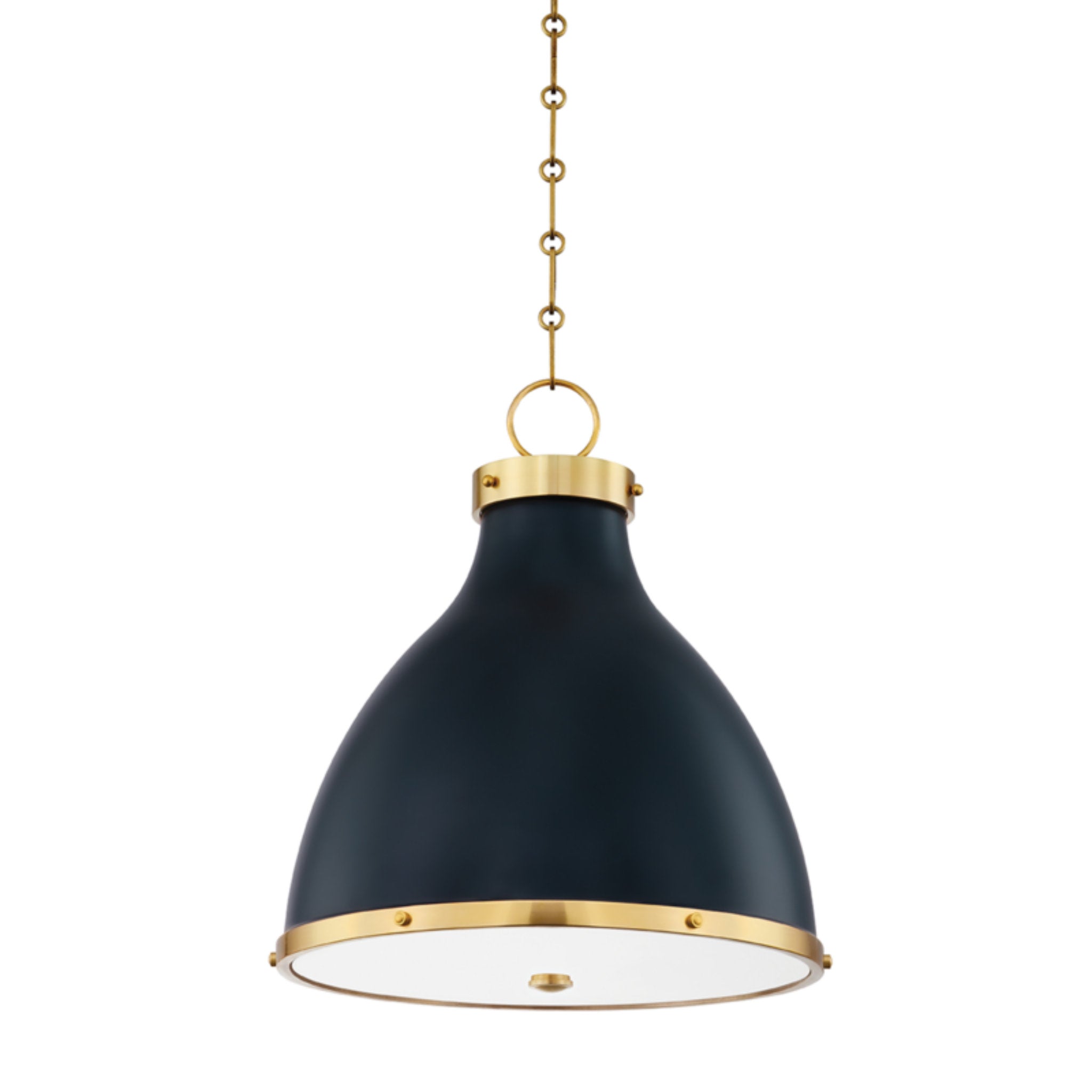 Painted No. 3 2-Light Pendant in  Aged Brass/Darkest Blue by  Mark D. Sikes 16.5L x 16.5W x 18.5H